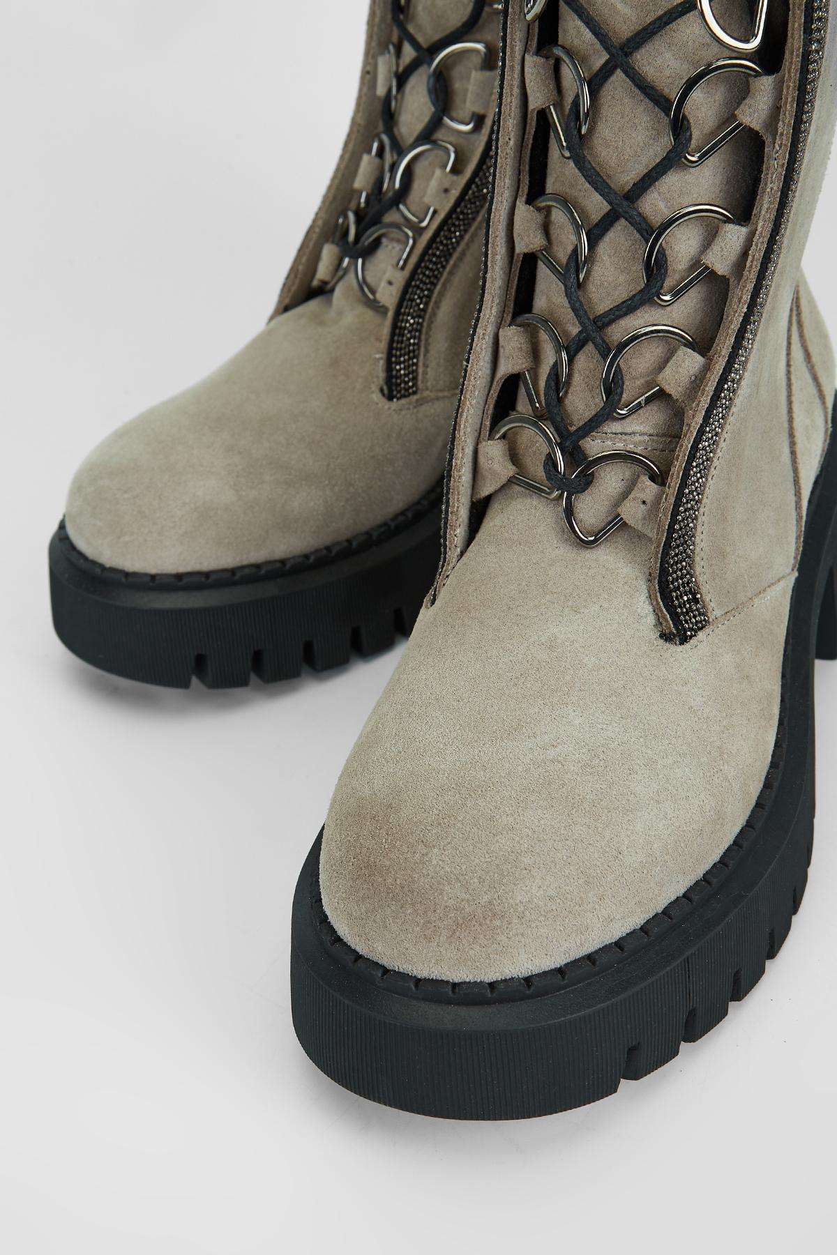 Valmenti Kadın Hakiki Deri Bej Süet Topuklu Bot