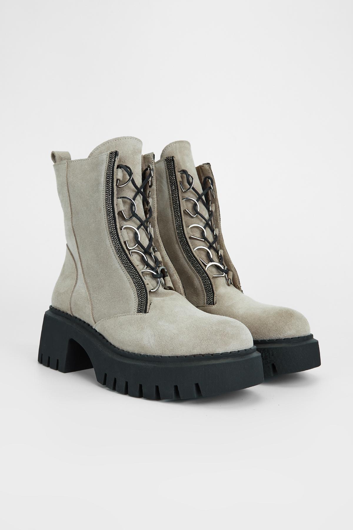 Valmenti Kadın Hakiki Deri Bej Süet Topuklu Bot