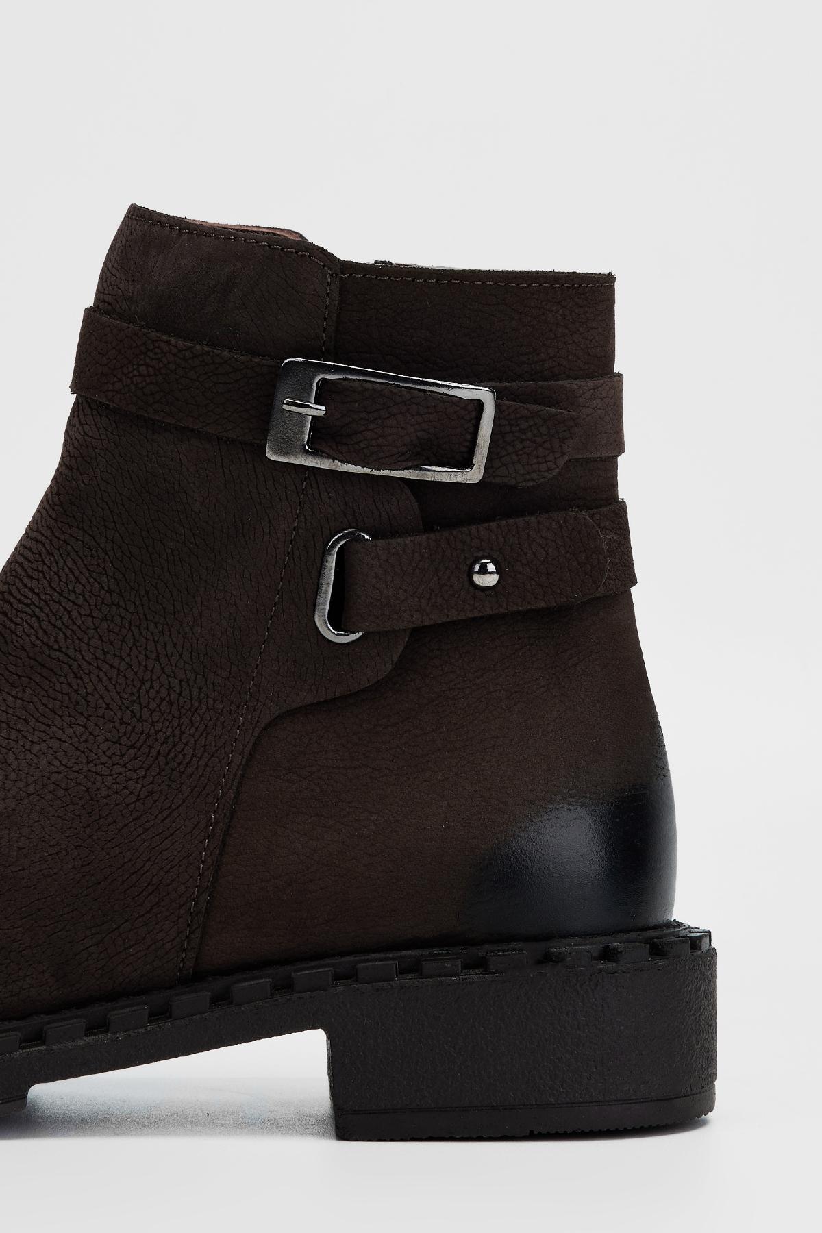 Valmenti Kadın Hakiki Deri Kahverengi Nubuk Düz Bot