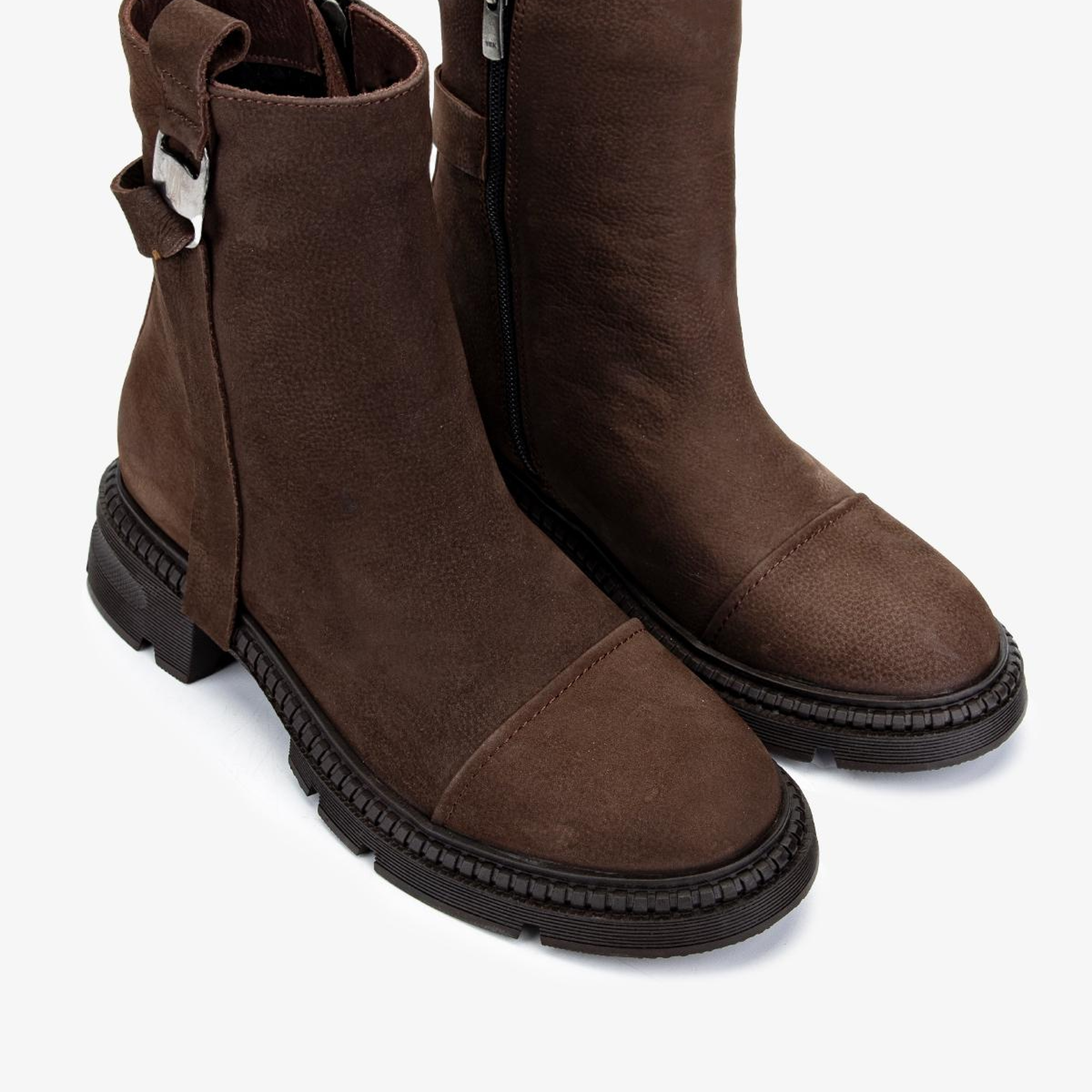 Valmenti Kadın Hakiki Deri Kahverengi Nubuk Düz Bot