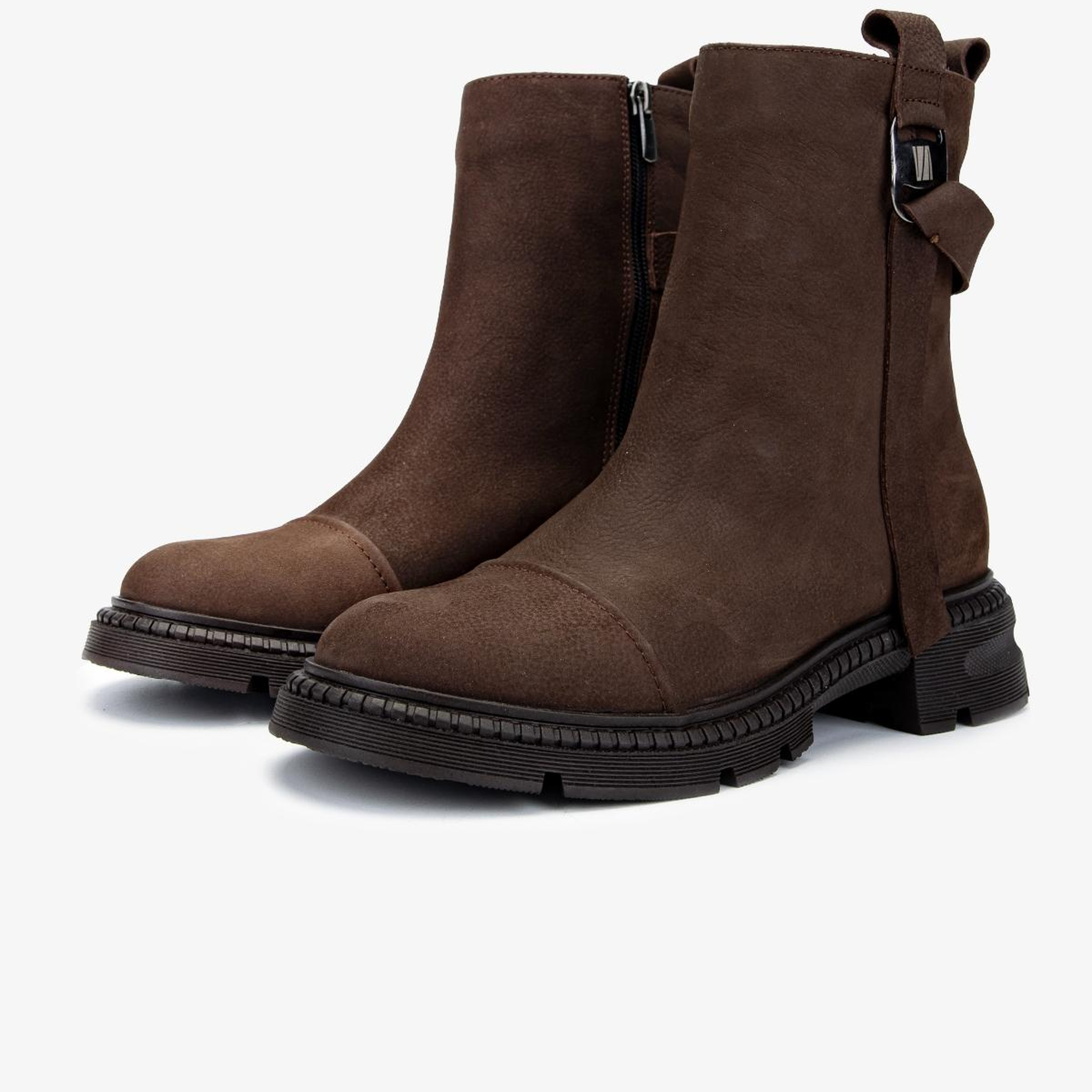 Valmenti Kadın Hakiki Deri Kahverengi Nubuk Düz Bot