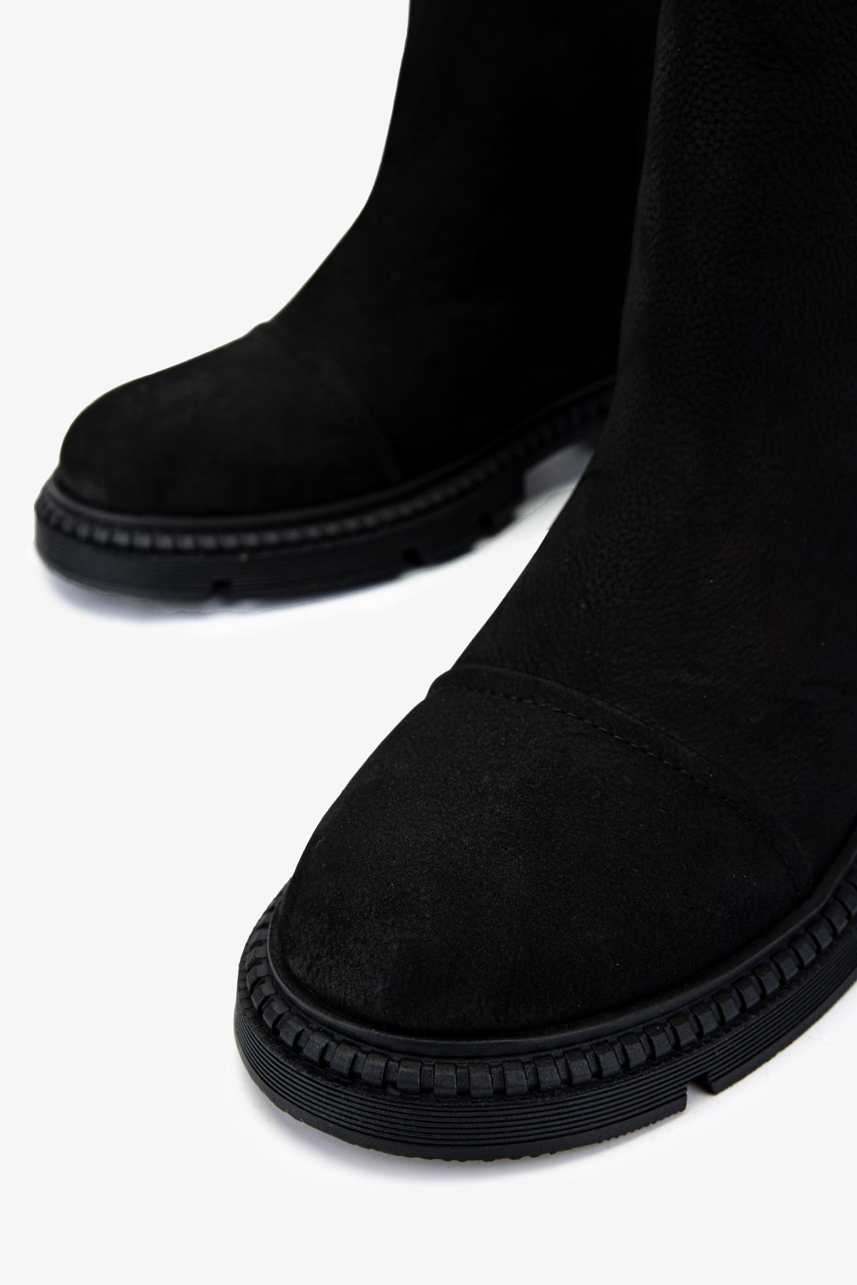 Valmenti Kadın Hakiki Deri Siyah Nubuk Düz Bot