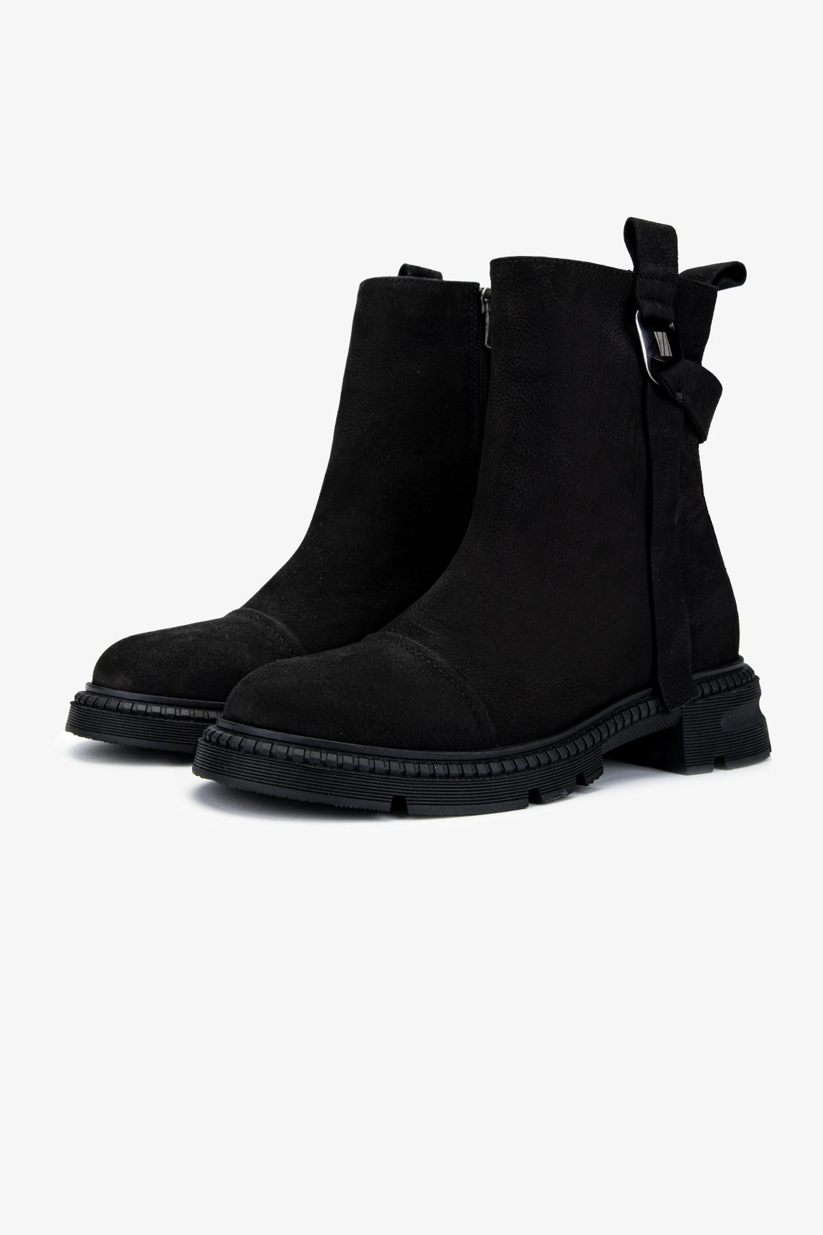 Valmenti Kadın Hakiki Deri Siyah Nubuk Düz Bot