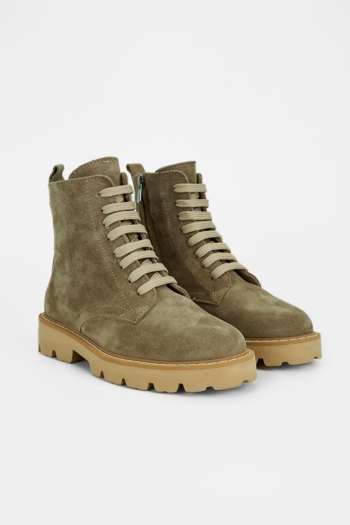 Valmenti Kadın Hakiki Deri Bej Süet Düz Bot