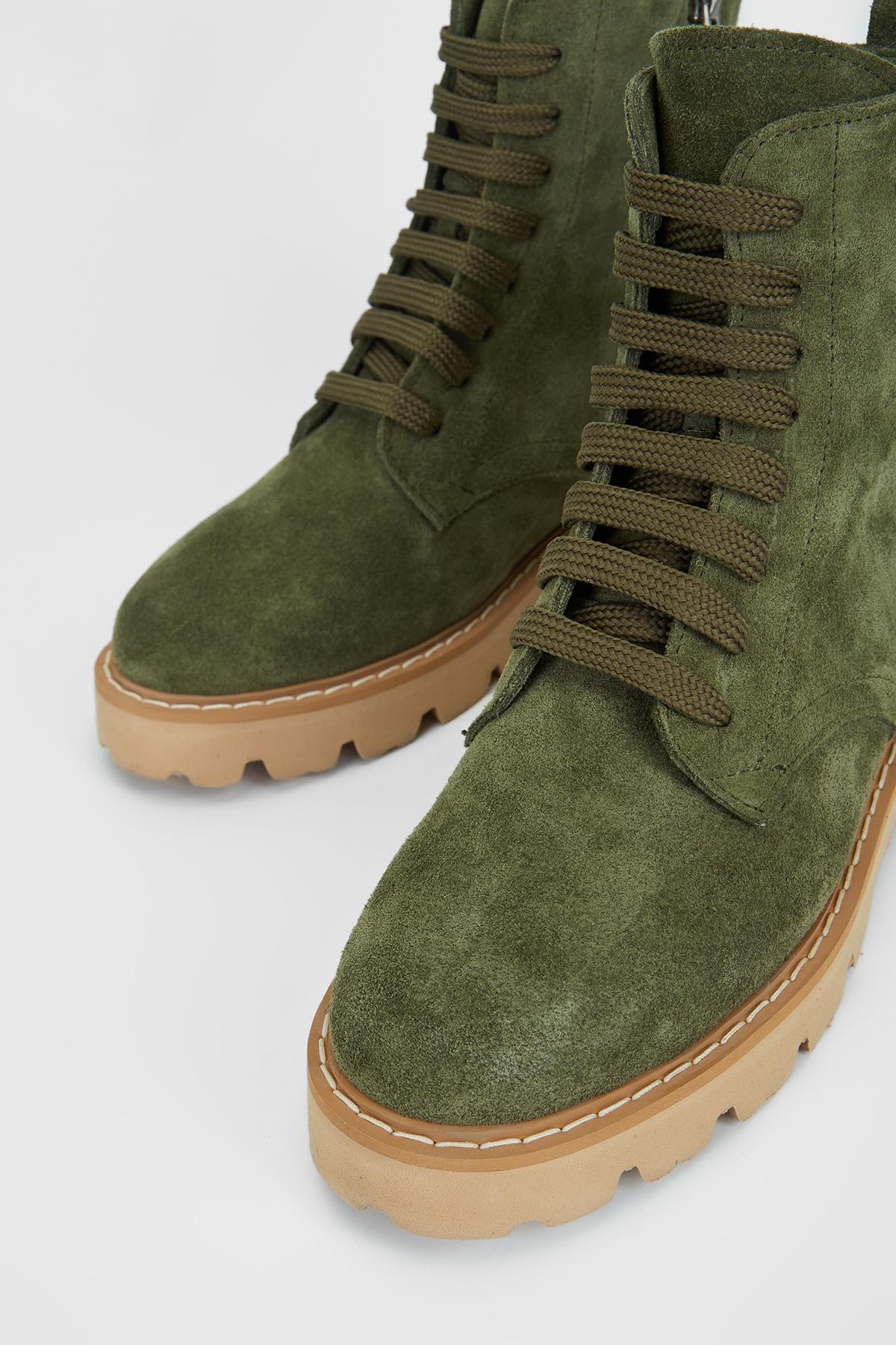 Valmenti Kadın Hakiki Deri Haki Süet Düz Bot