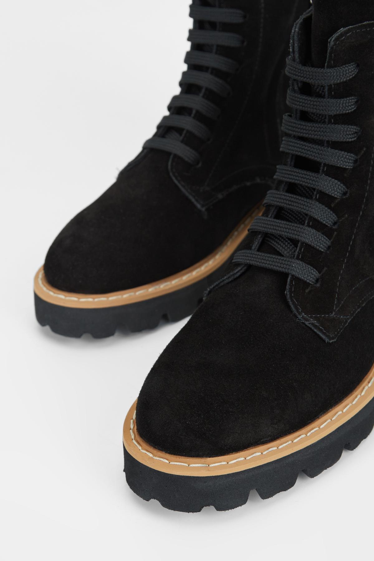 Valmenti Kadın Hakiki Deri Siyah Süet Düz Bot