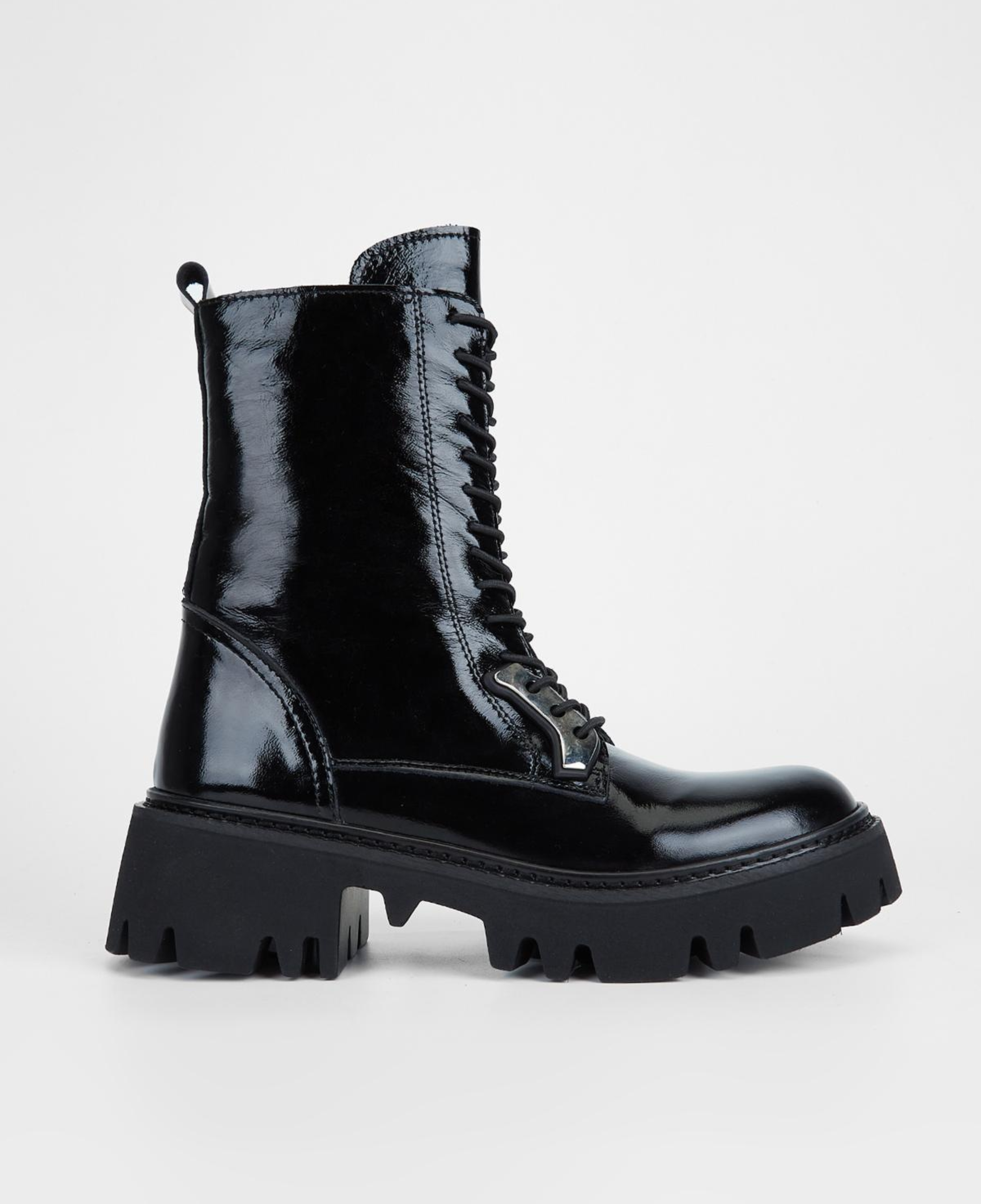 Valmenti Kadın Hakiki Deri Siyah Kırışık Rugan Düz Bot