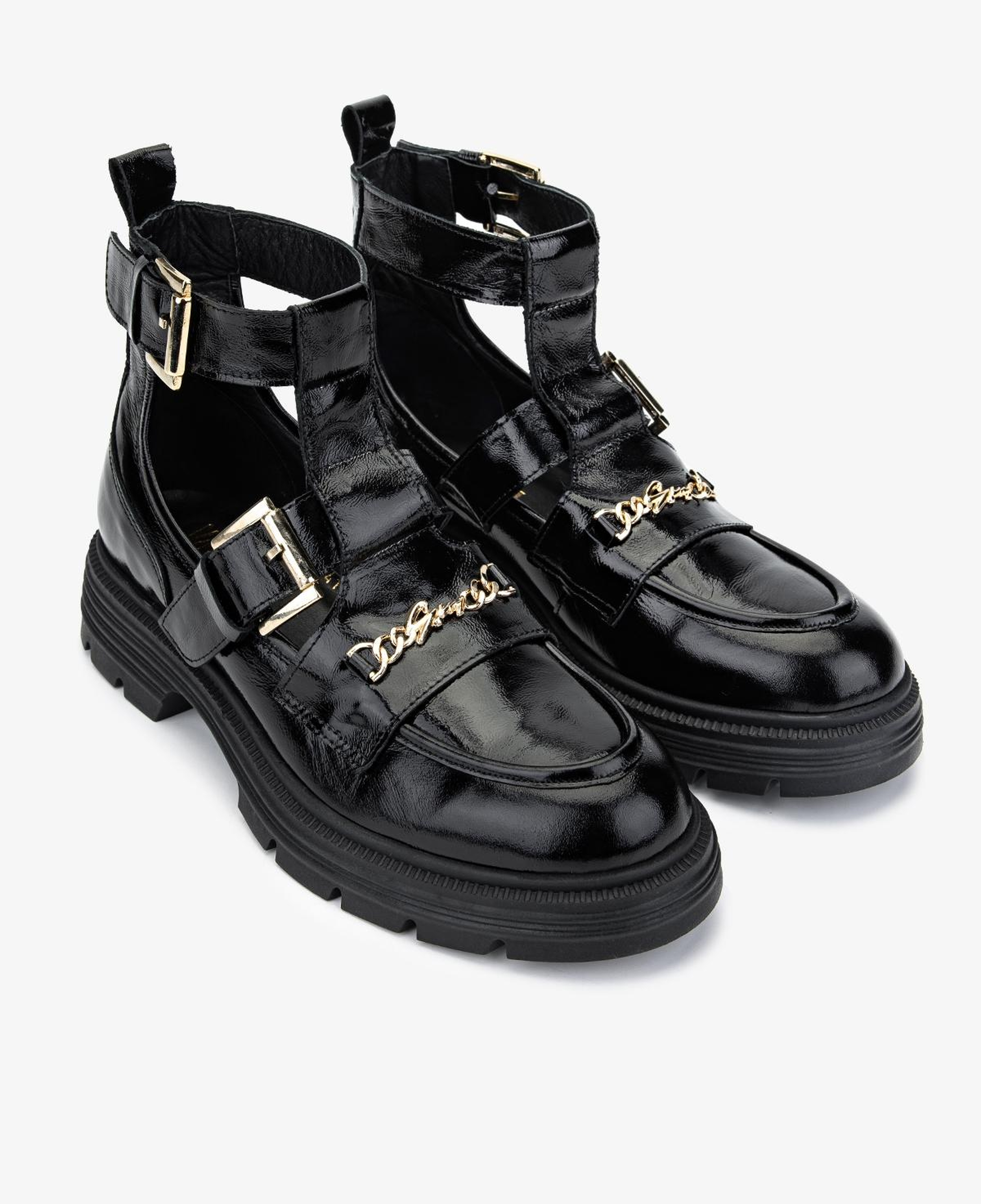 Valmenti Kadın Hakiki Deri Siyah Kırışık Rugan Düz Bot