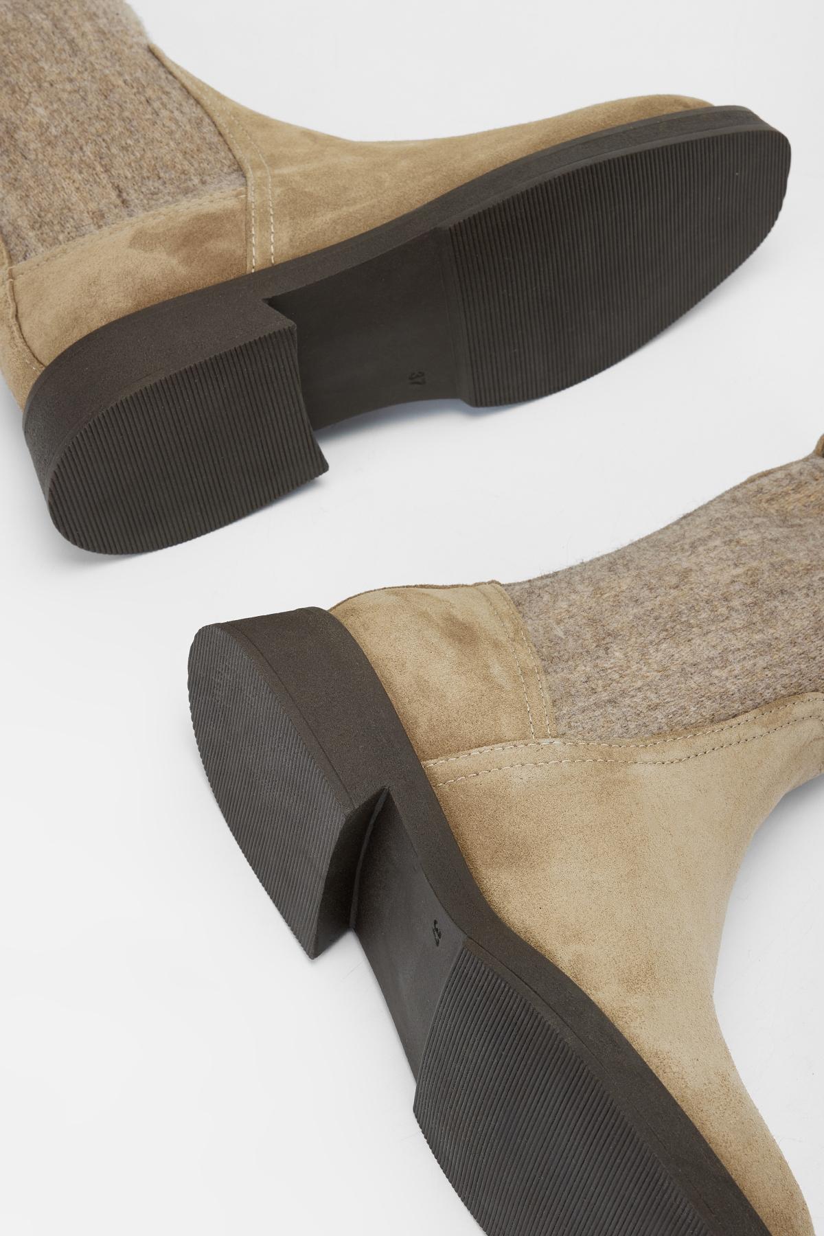 Valmenti Kadın Hakiki Deri Vizon Süet Düz Bot