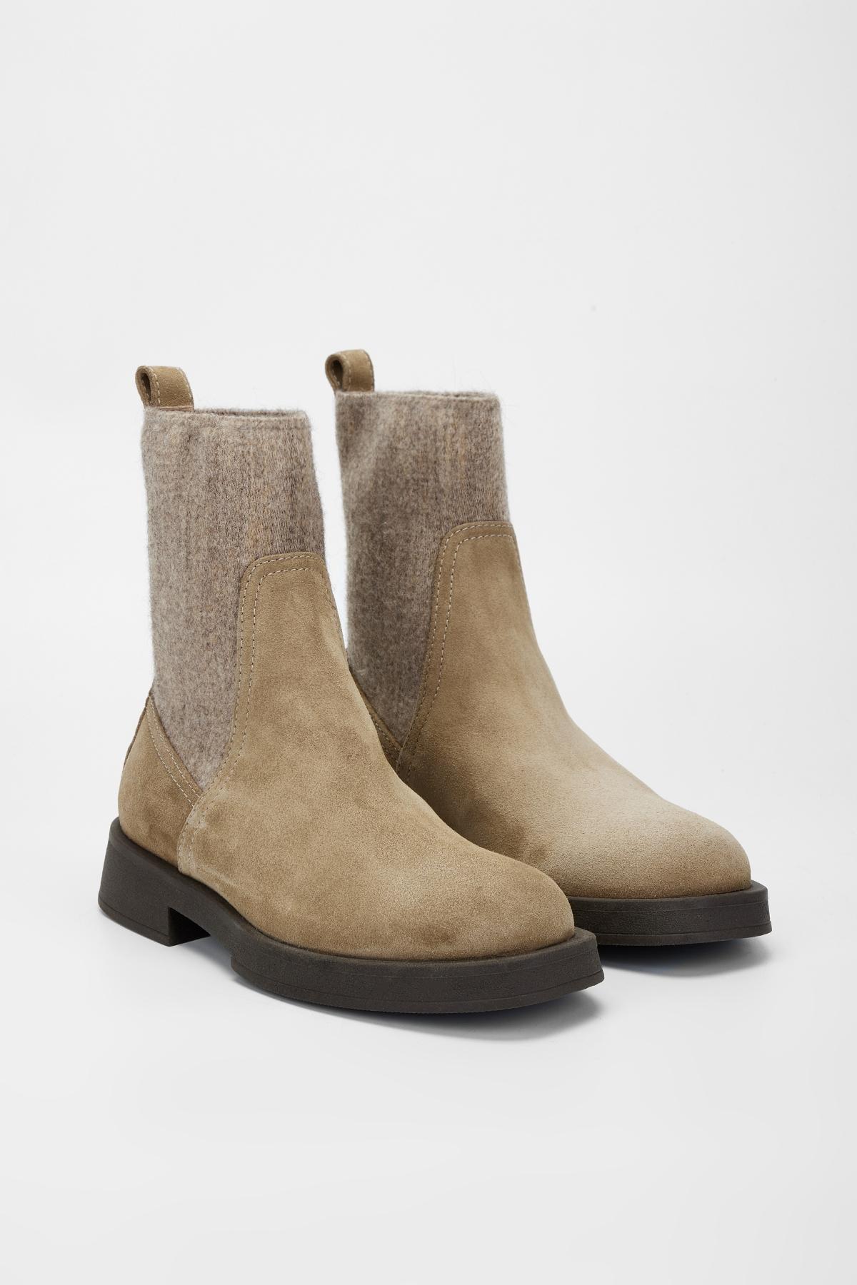 Valmenti Kadın Hakiki Deri Vizon Süet Düz Bot