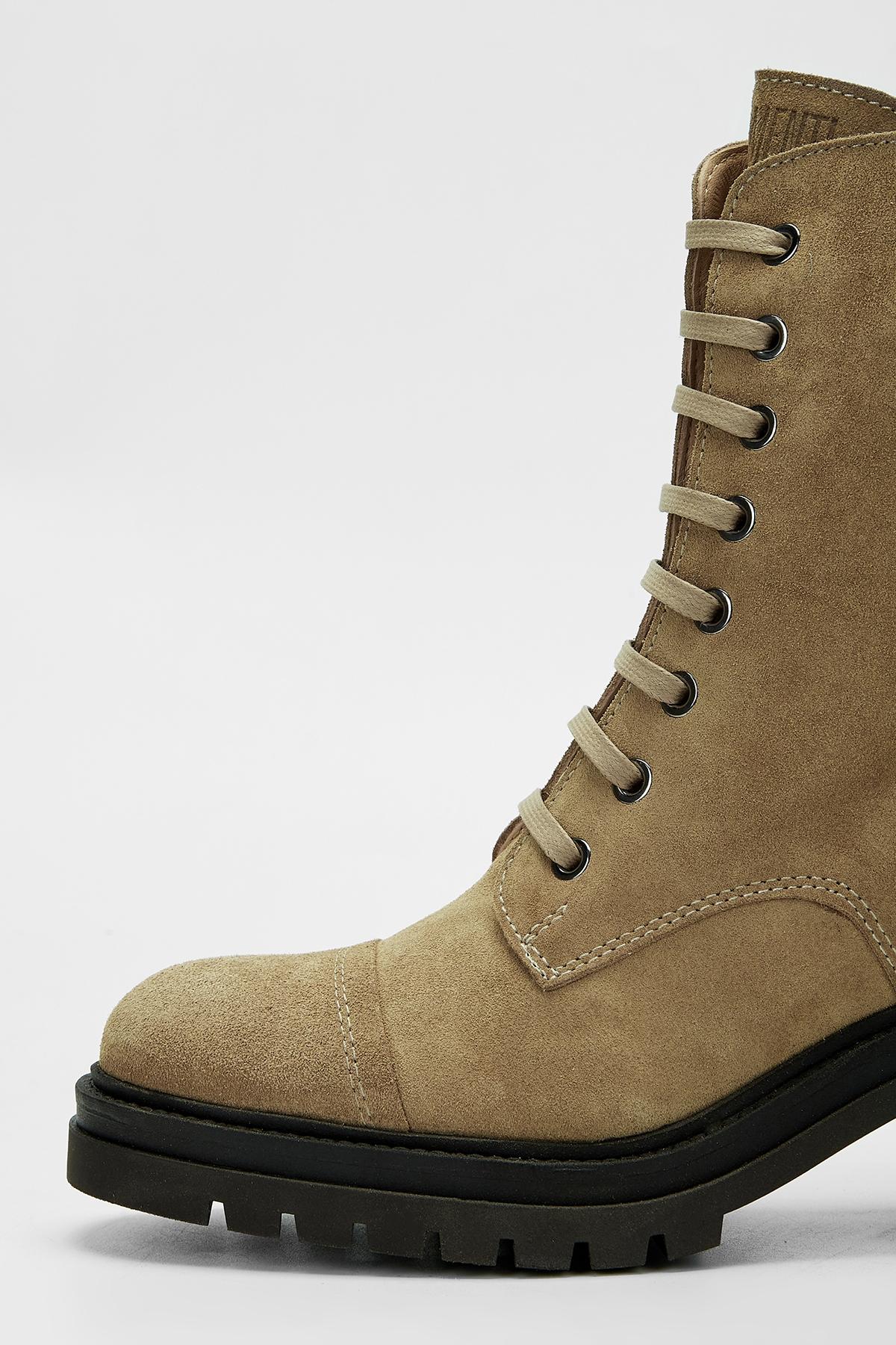 Valmenti Kadın Hakiki Deri Bej Süet Topuklu Bot