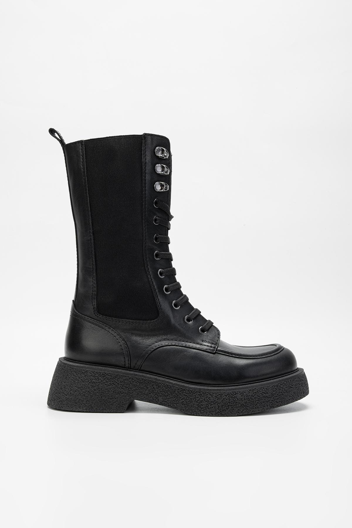 Valmenti Kadın Hakiki Deri Siyah Düz Bot