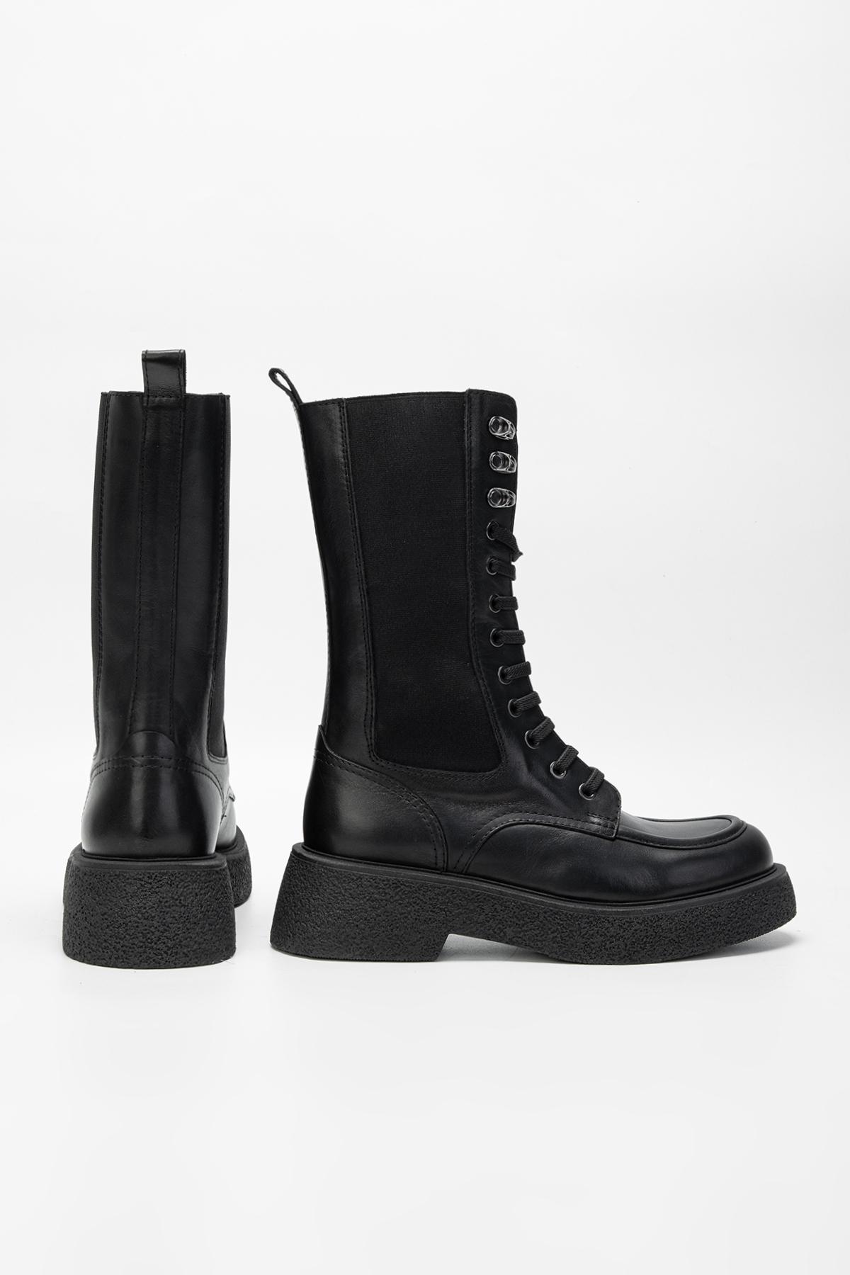 Valmenti Kadın Hakiki Deri Siyah Düz Bot