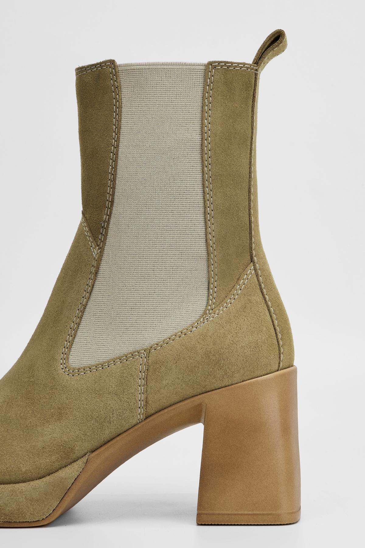 Valmenti Kadın Hakiki Deri Bej Süet Topuklu Bot