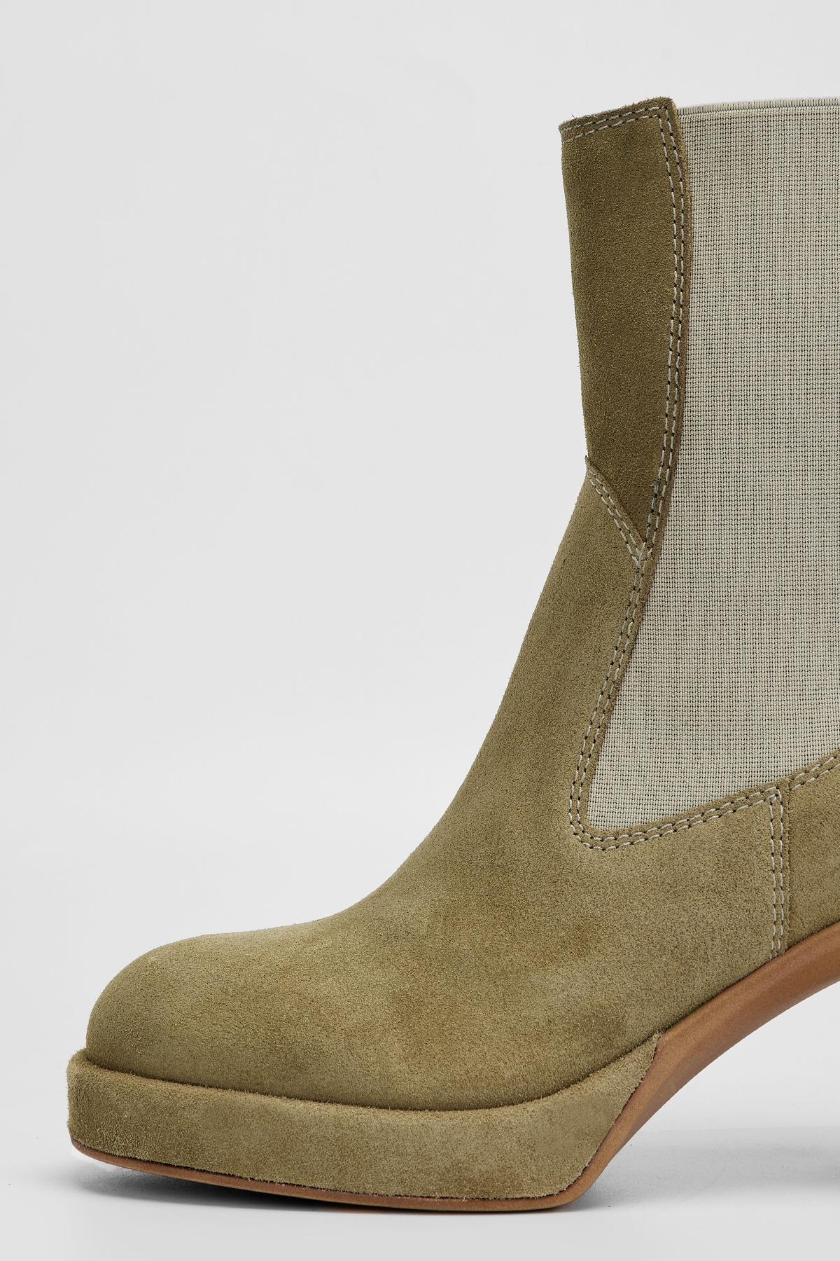 Valmenti Kadın Hakiki Deri Bej Süet Topuklu Bot