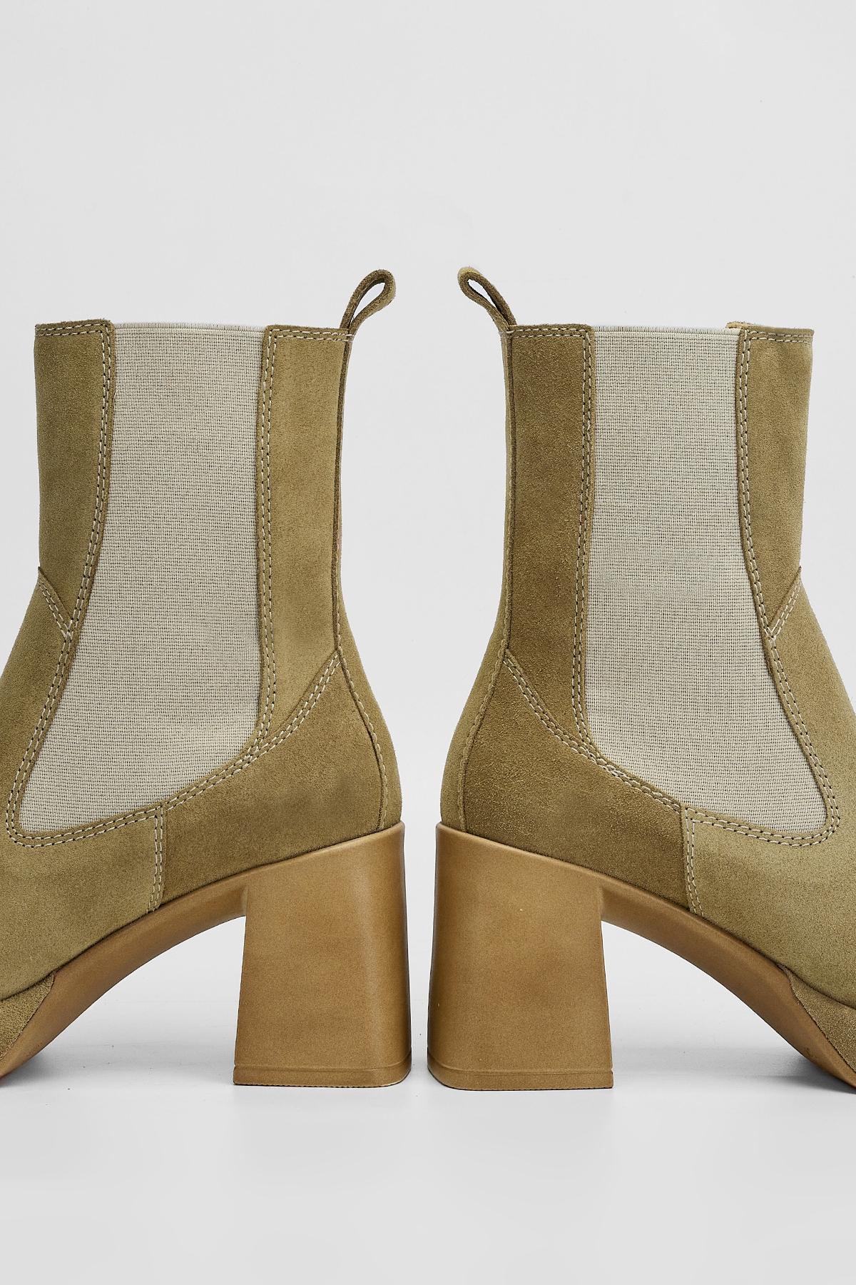 Valmenti Kadın Hakiki Deri Bej Süet Topuklu Bot