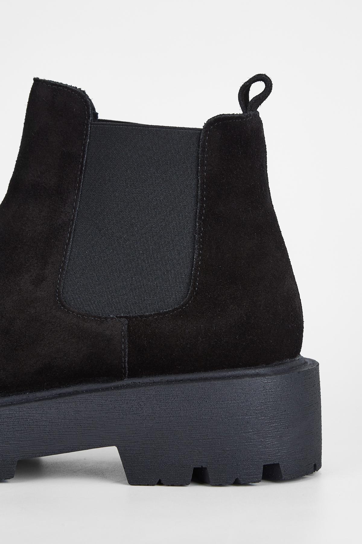 Valmenti Kadın Hakiki Deri Siyah Süet Düz Bot