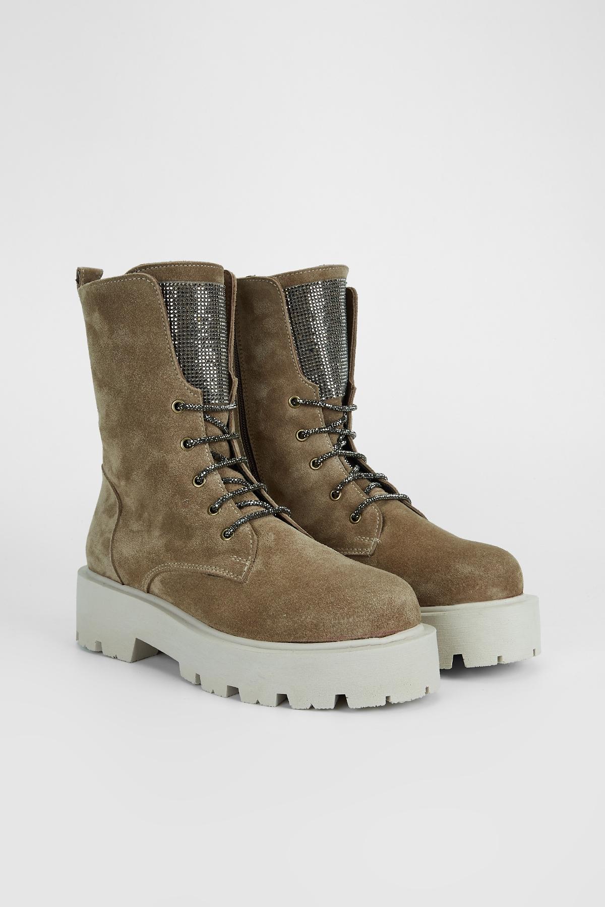 Valmenti Kadın Hakiki Deri Vizon Süet Düz Bot