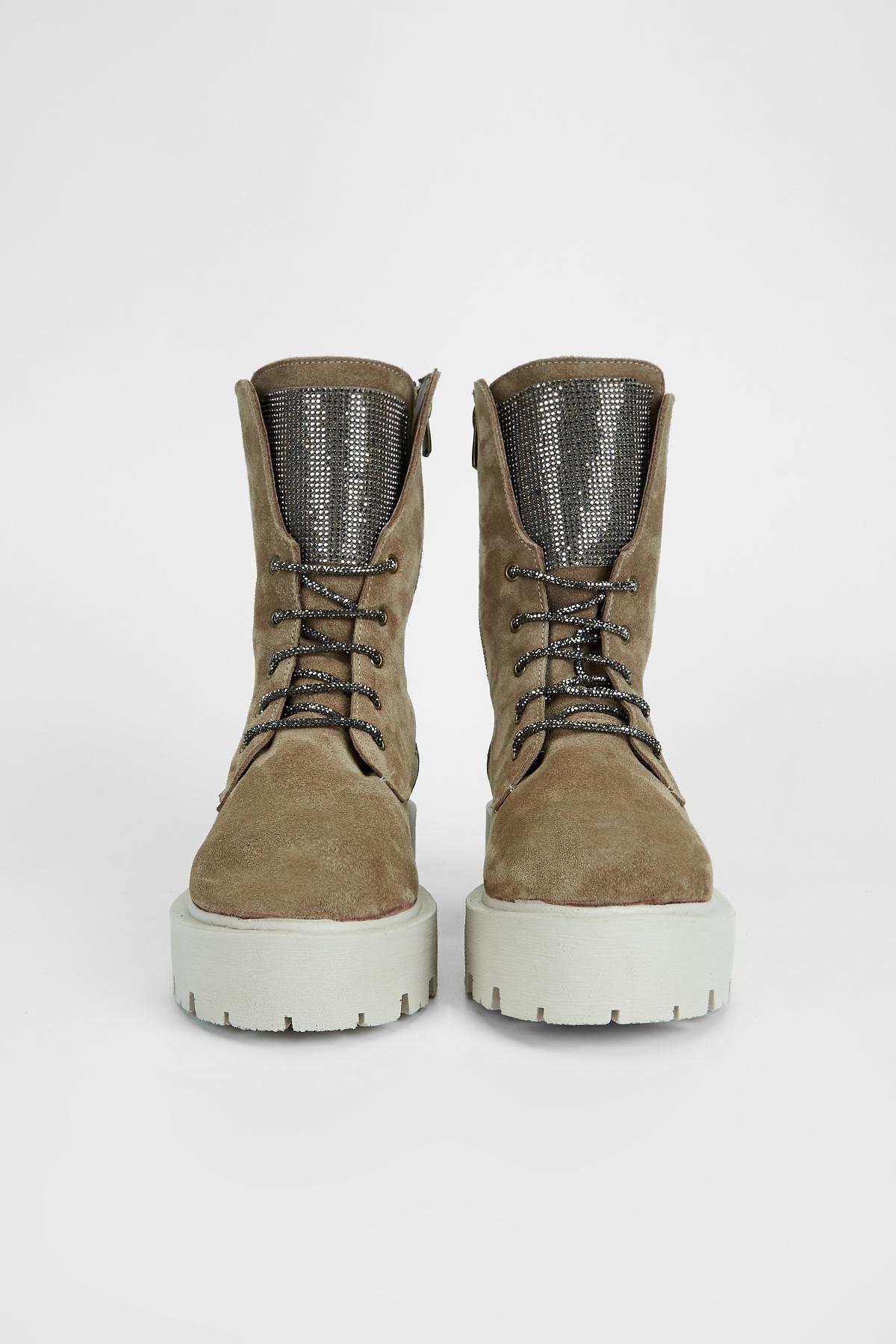 Valmenti Kadın Hakiki Deri Vizon Süet Düz Bot