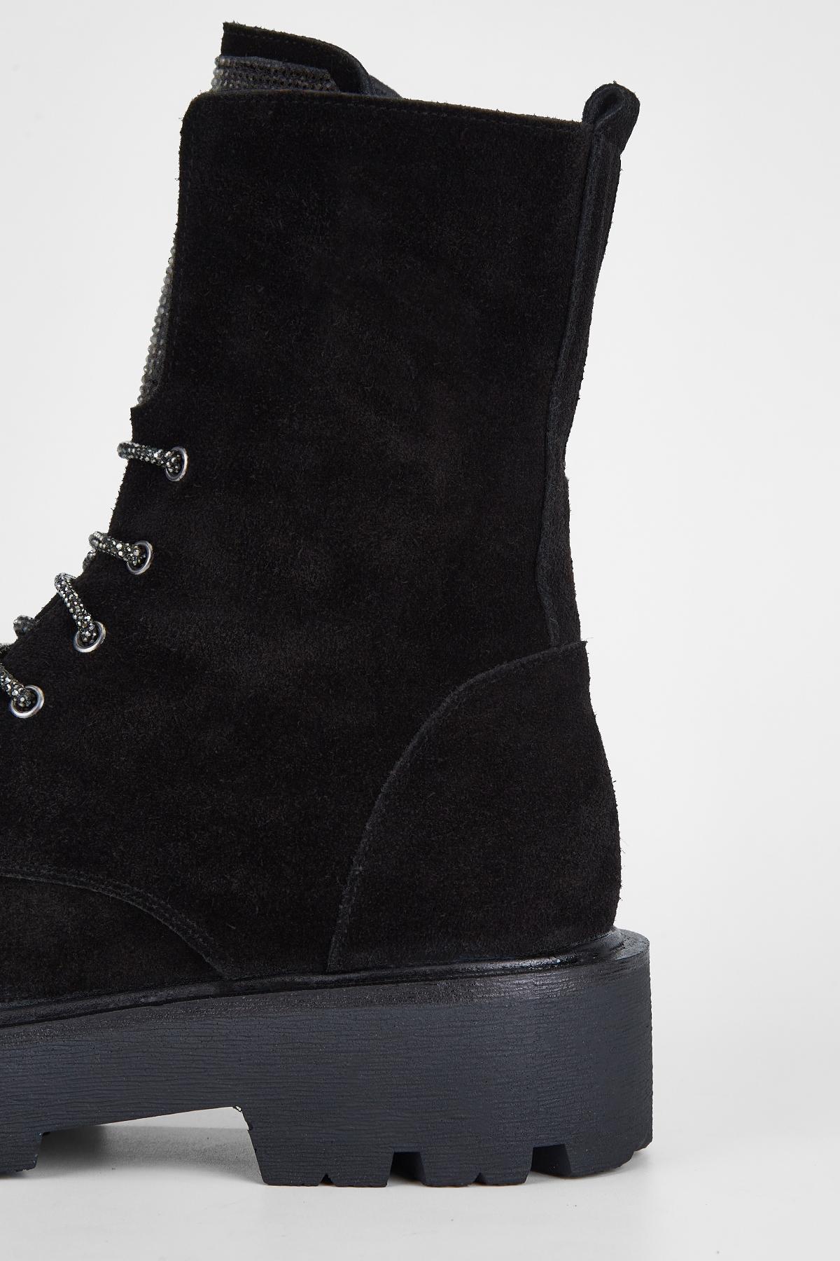 Valmenti Kadın Hakiki Deri Siyah Süet Düz Bot