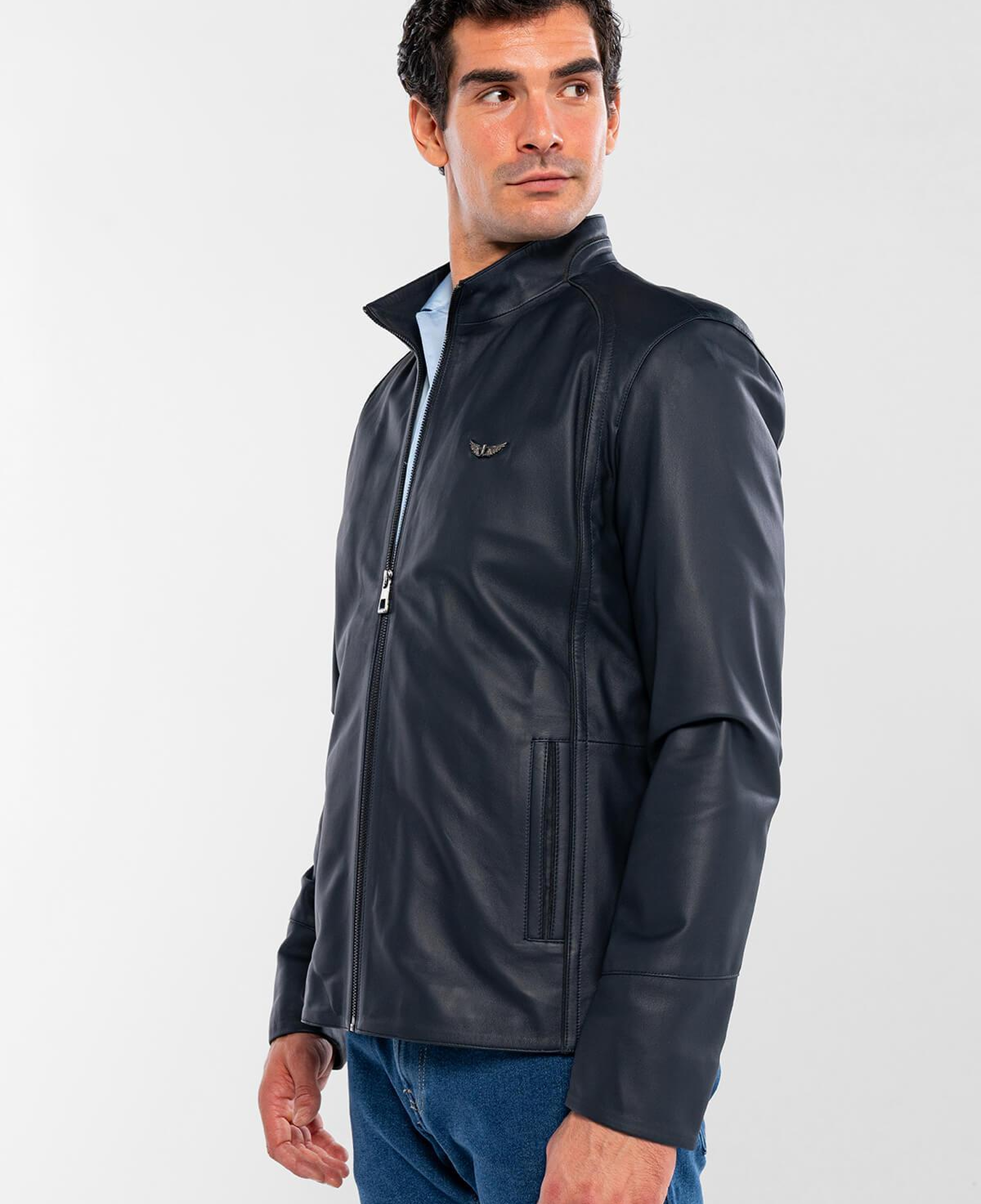 Tamer Tanca Erkek Hakiki Deri Lacivert Deri Mont