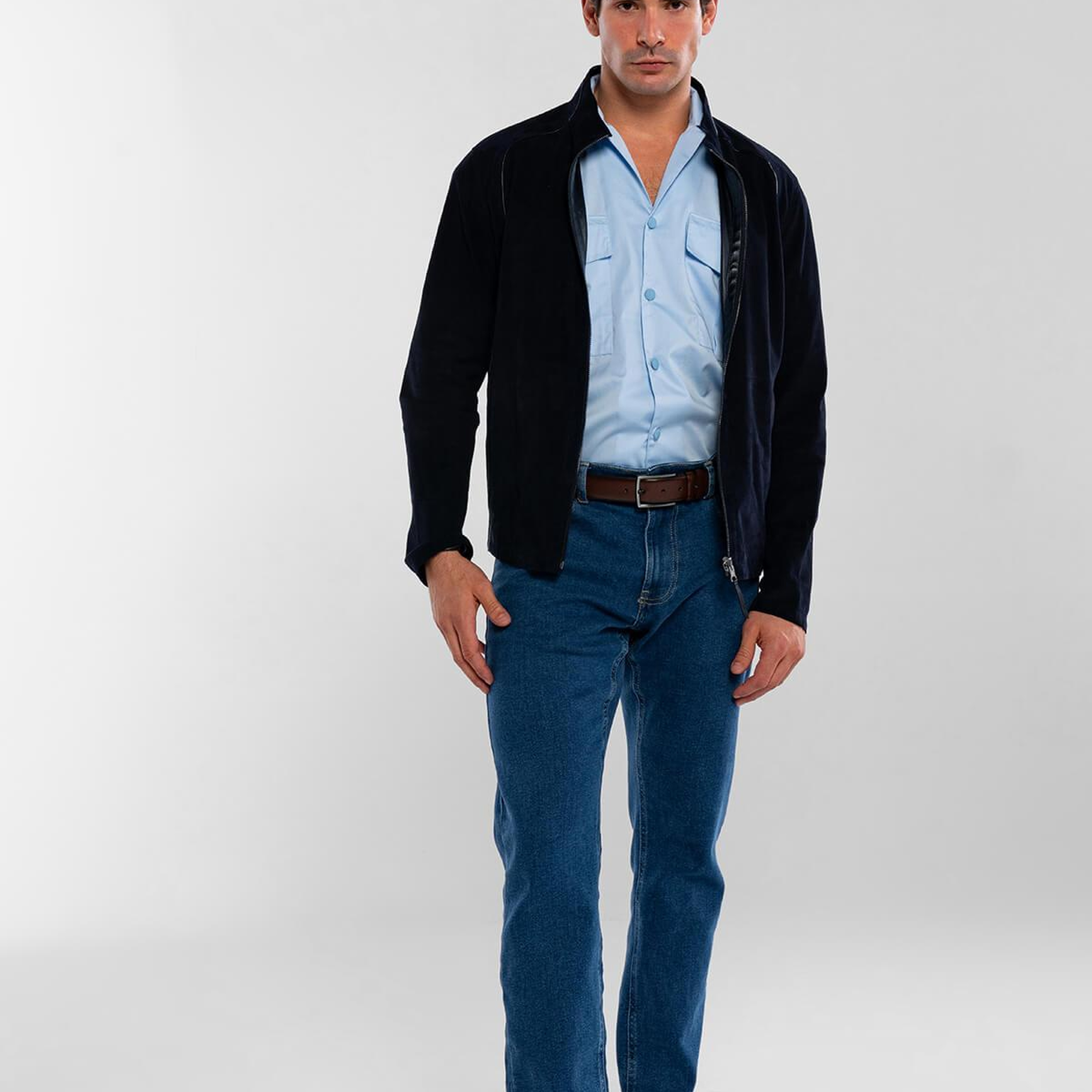 Tamer Tanca Erkek Hakiki Deri Lacivert Süet Çift Taraflı Deri Mont