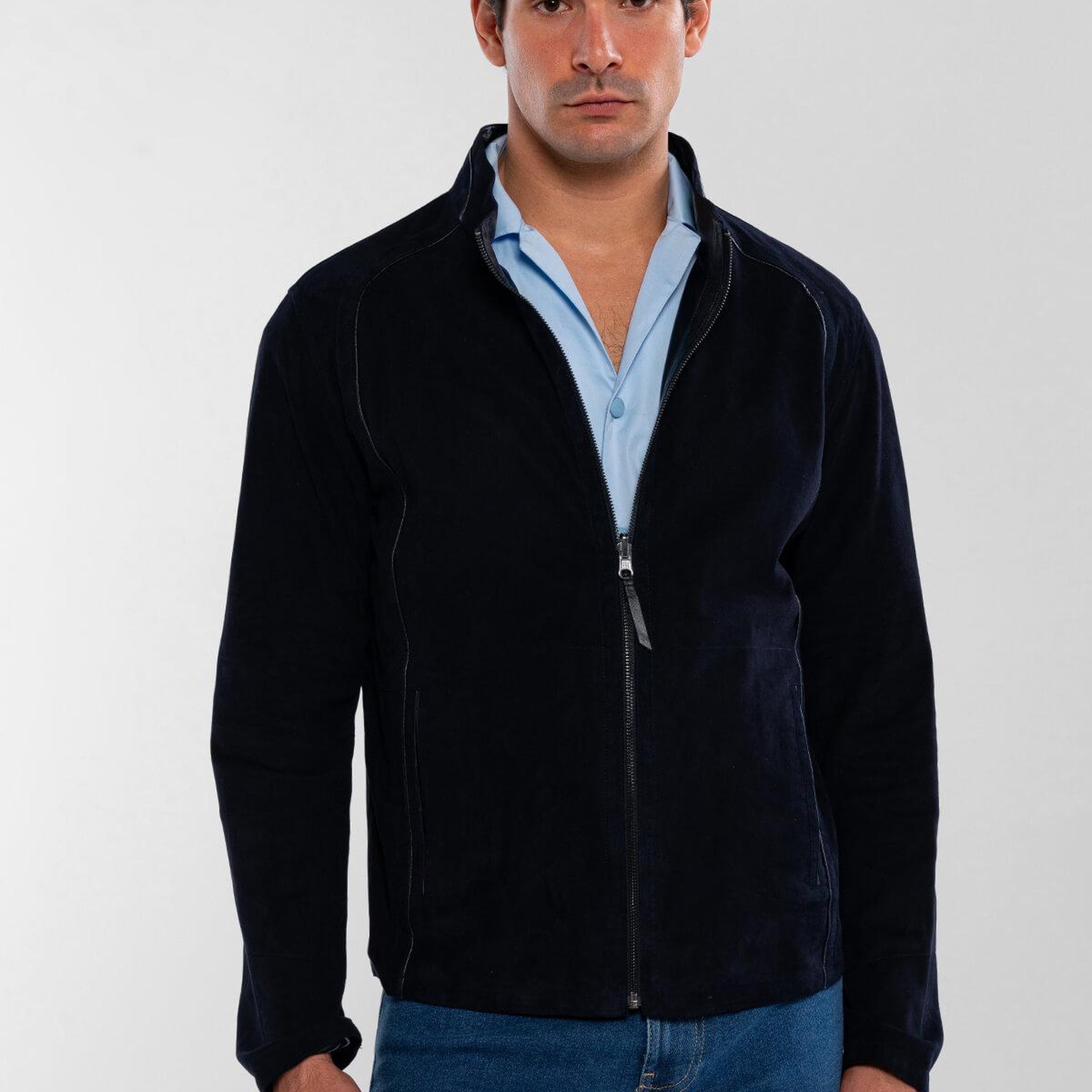 Tamer Tanca Erkek Hakiki Deri Lacivert Süet Çift Taraflı Deri Mont