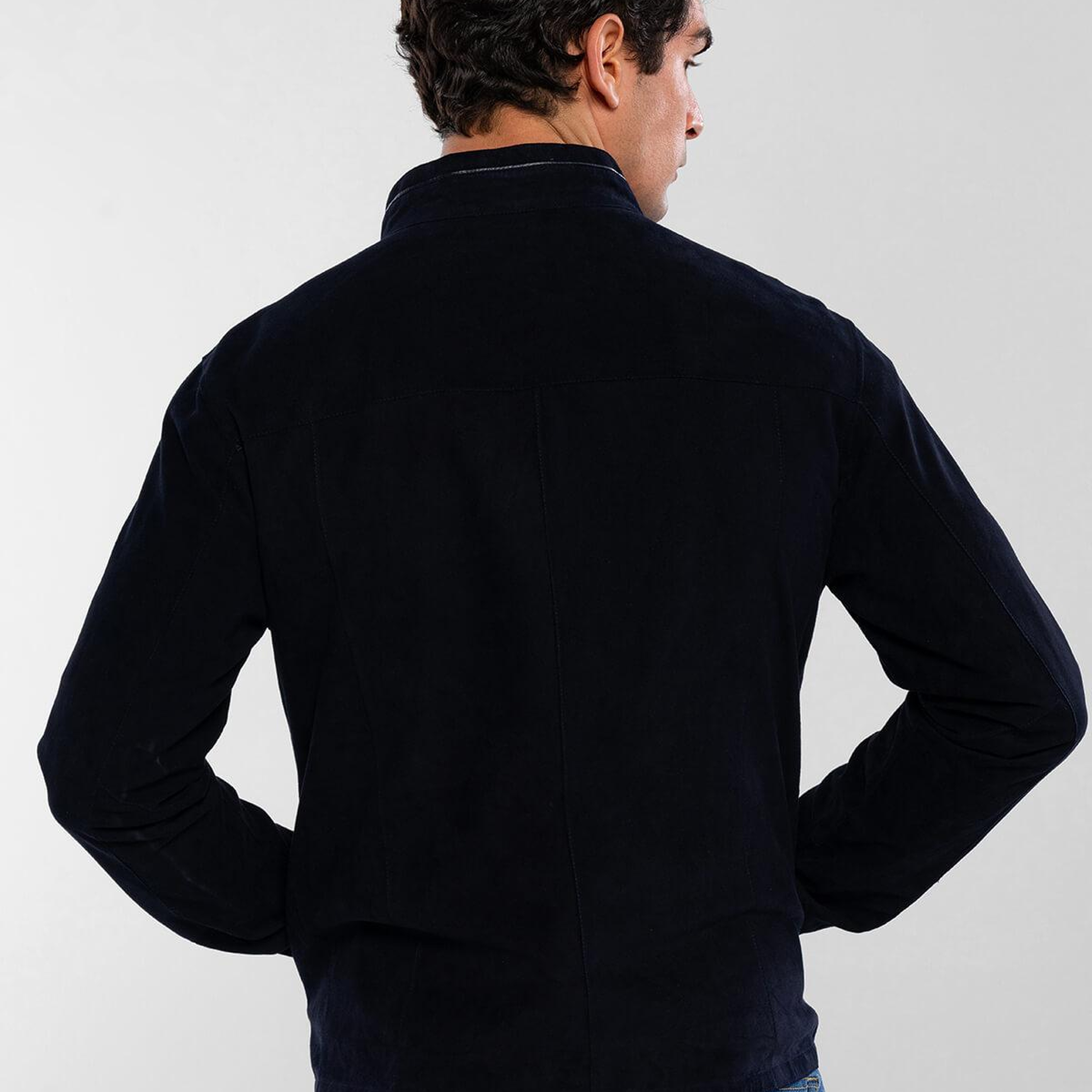 Tamer Tanca Erkek Hakiki Deri Lacivert Süet Çift Taraflı Deri Mont