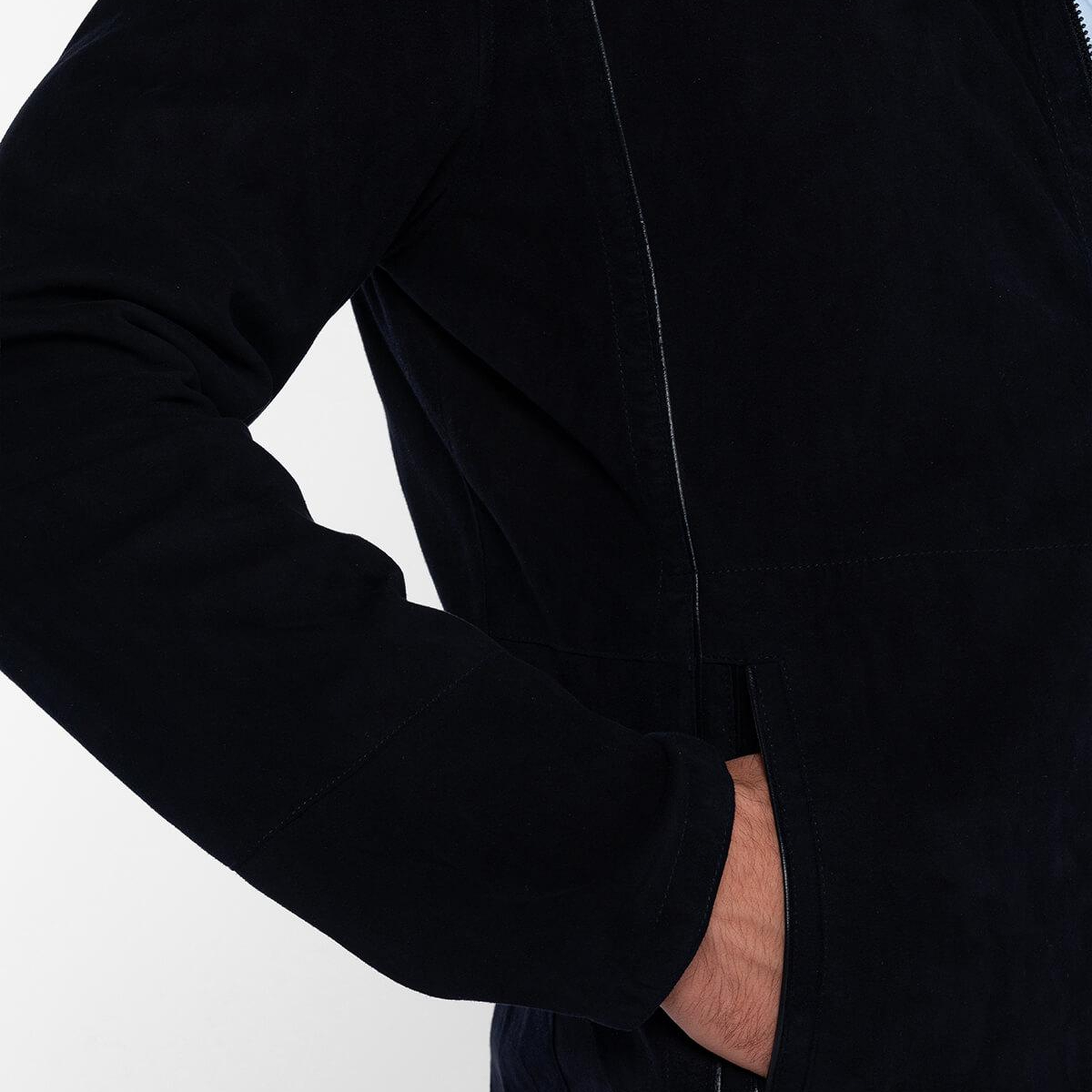 Tamer Tanca Erkek Hakiki Deri Lacivert Süet Çift Taraflı Deri Mont