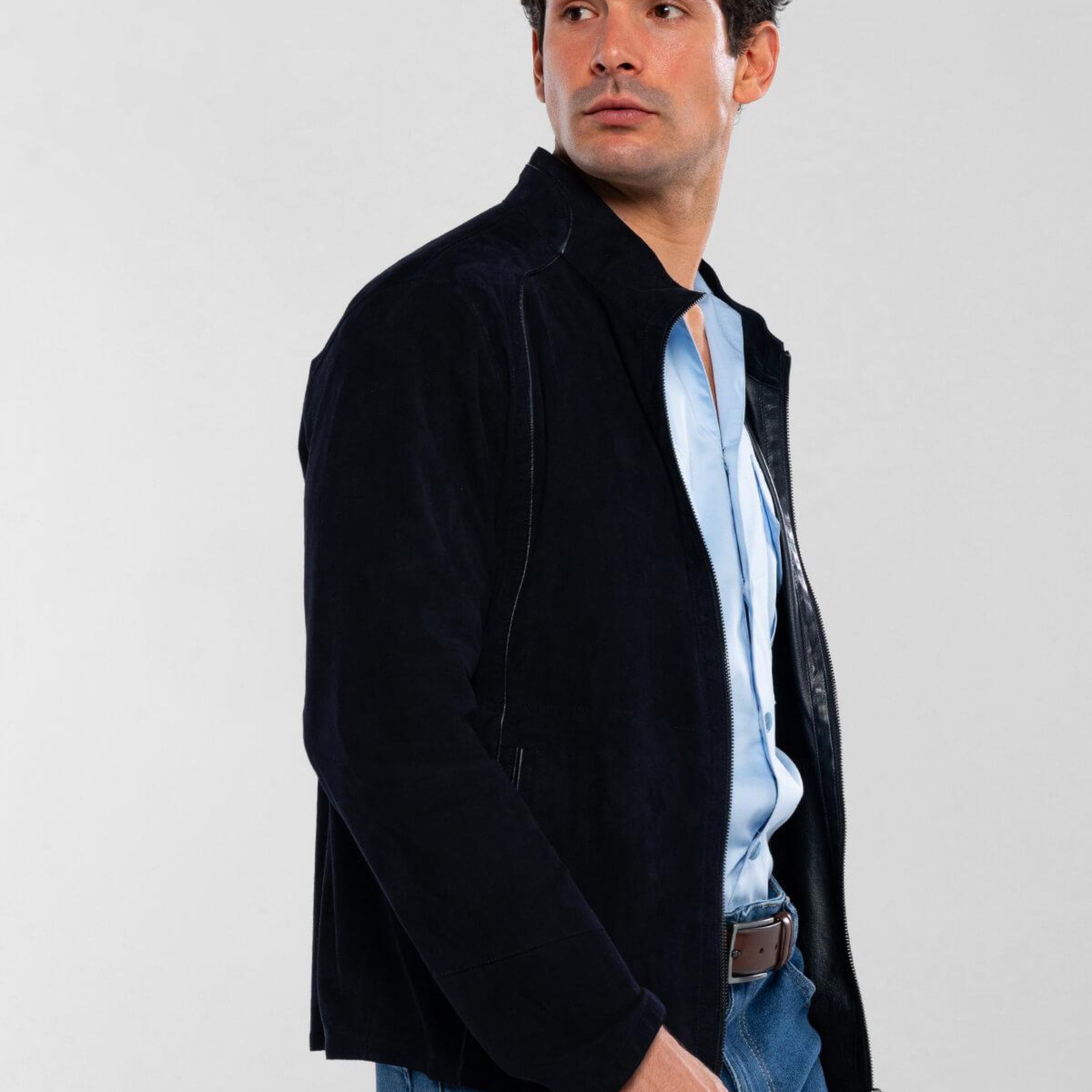 Tamer Tanca Erkek Hakiki Deri Lacivert Süet Çift Taraflı Deri Mont