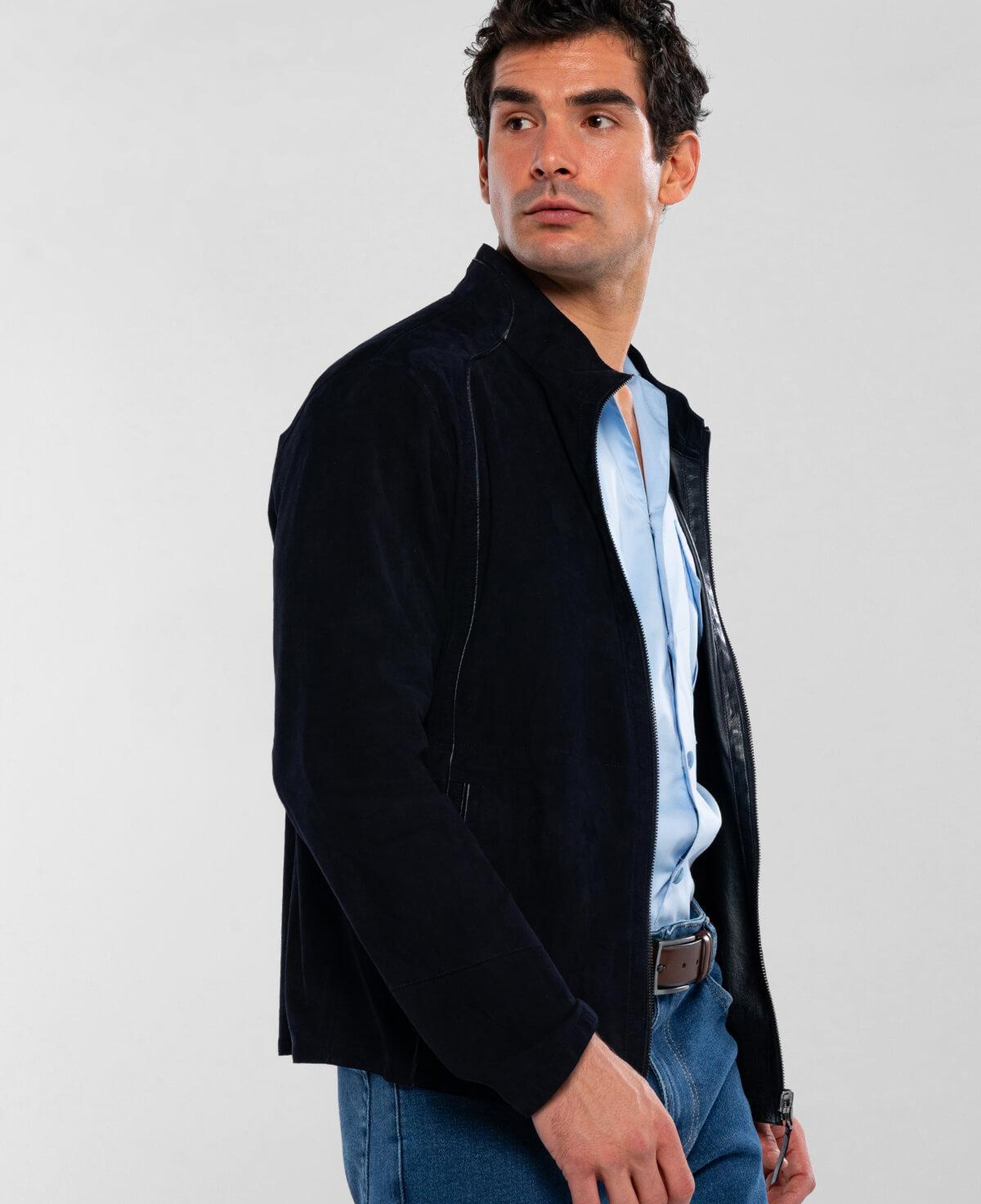 Tamer Tanca Erkek Hakiki Deri Lacivert Süet Çift Taraflı Deri Mont