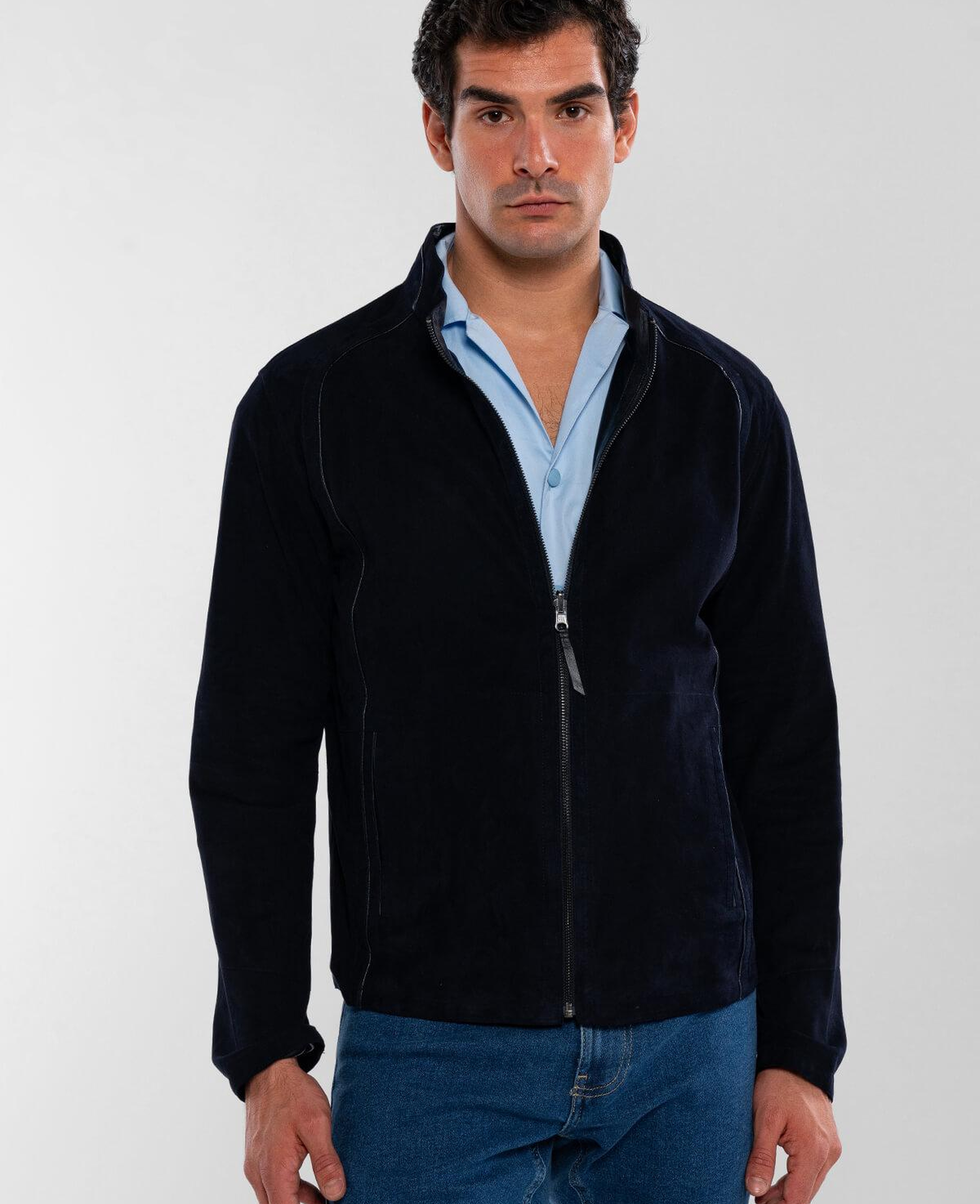 Tamer Tanca Erkek Hakiki Deri Lacivert Süet Çift Taraflı Deri Mont