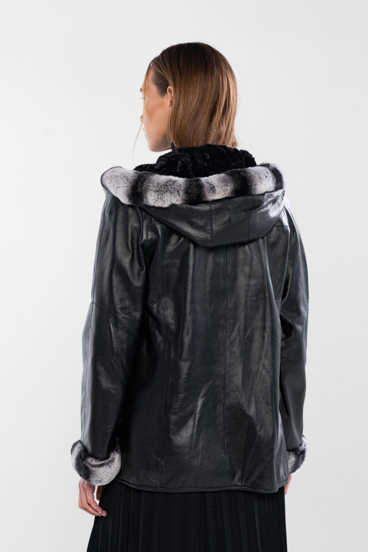 Tamer Tanca Kadın Hakiki Deri Siyah Çift Taraflı Deri Mont