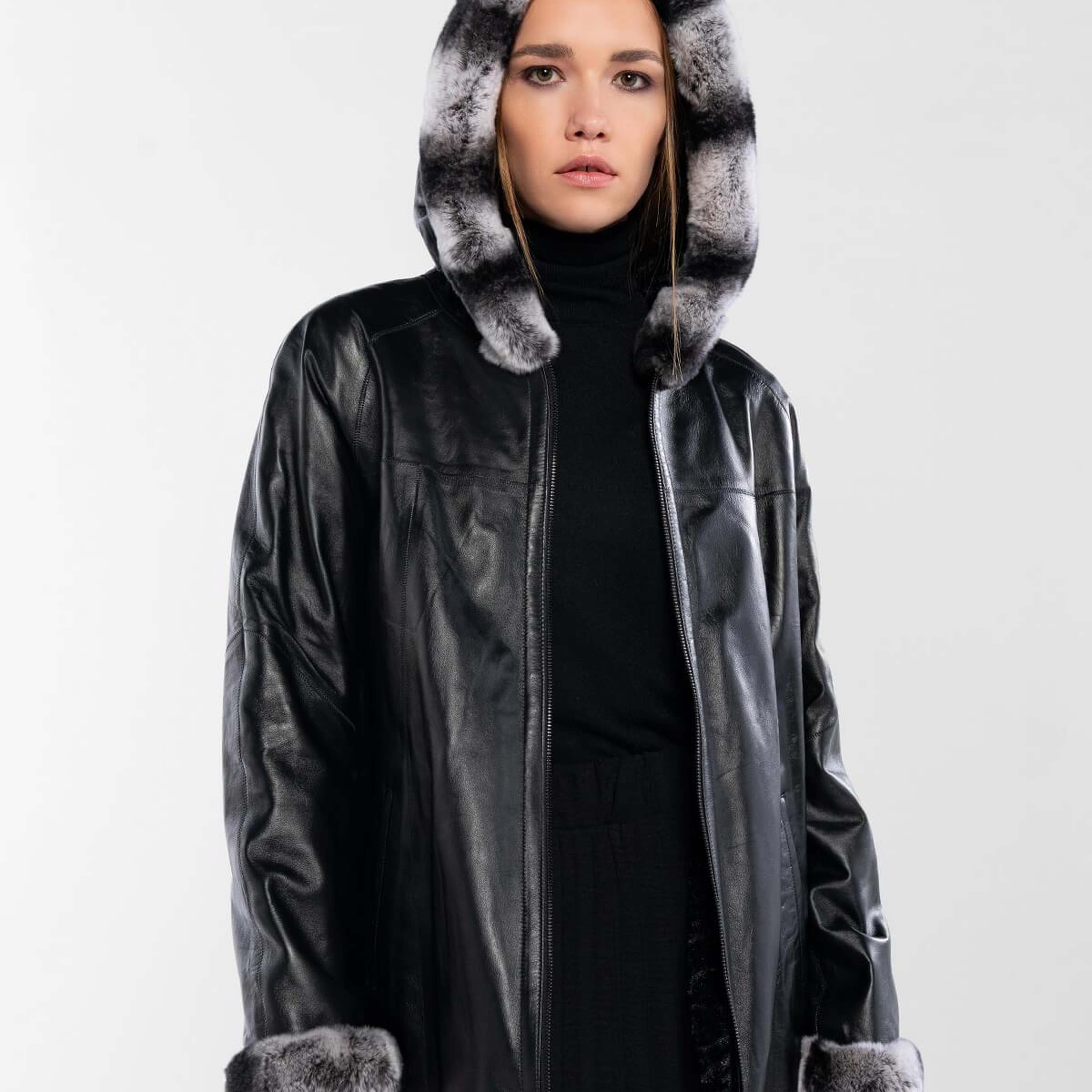 Tamer Tanca Kadın Hakiki Deri Siyah Çift Taraflı Deri Mont