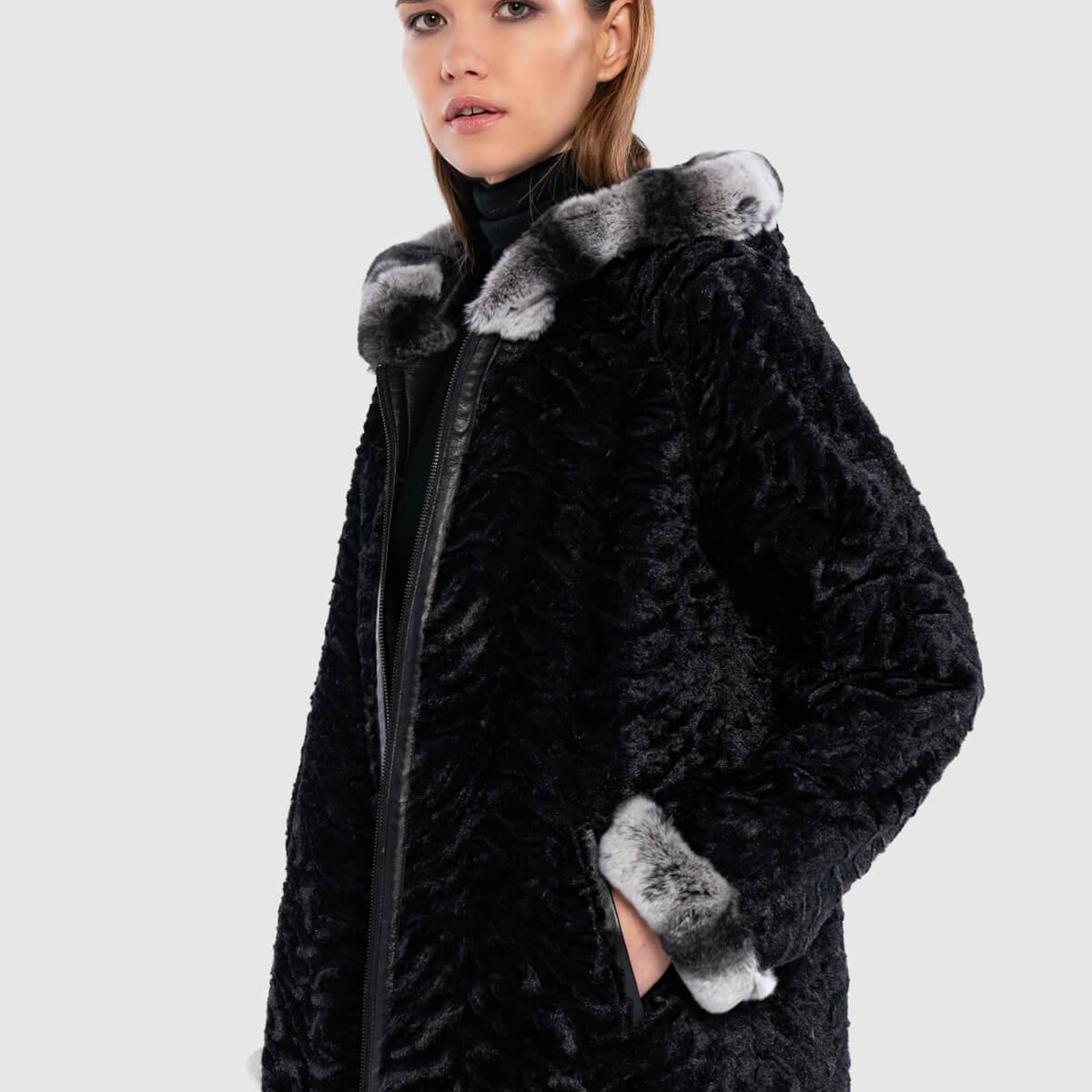 Tamer Tanca Kadın Hakiki Deri Siyah Çift Taraflı Deri Mont