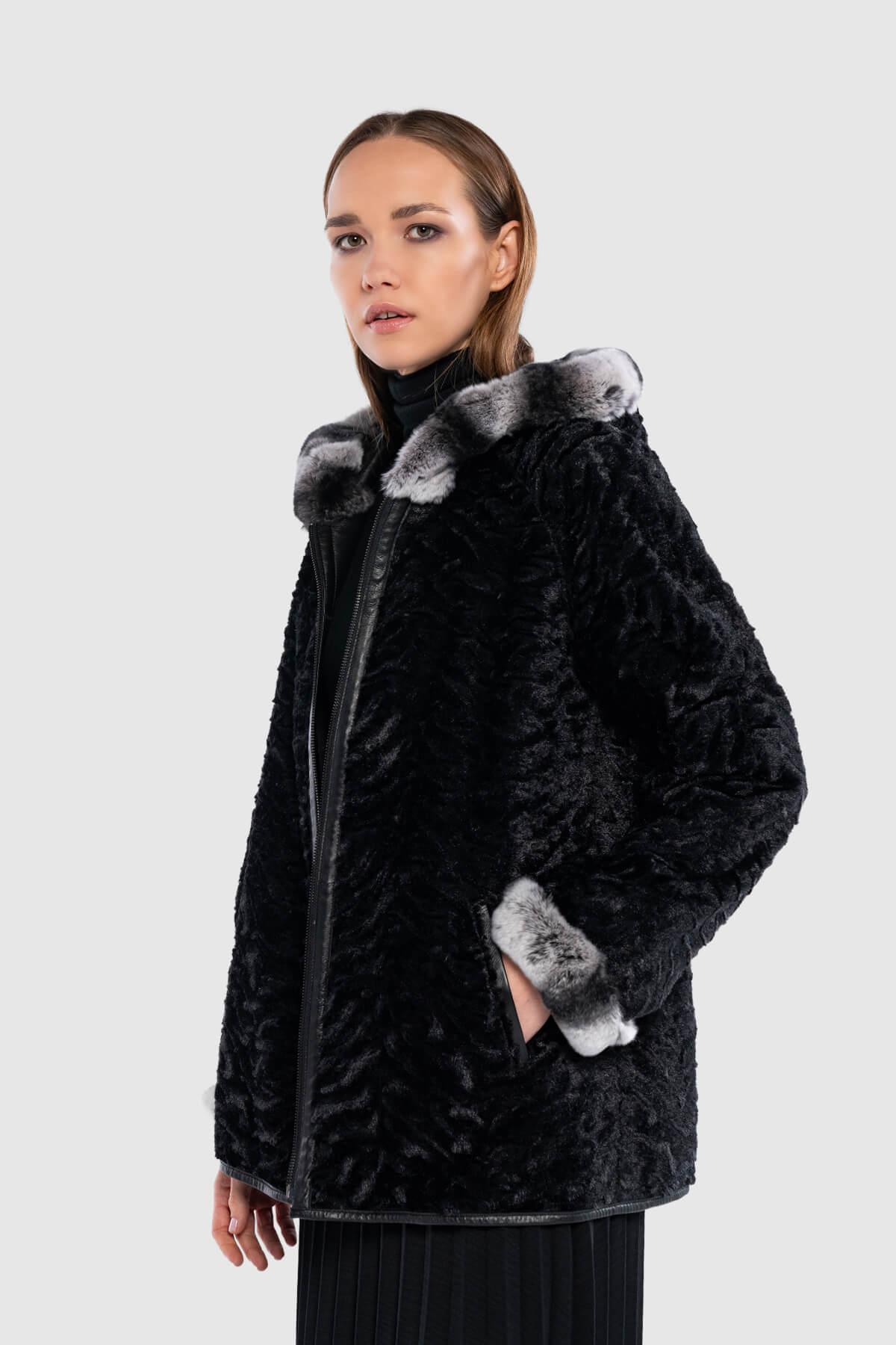 Tamer Tanca Kadın Hakiki Deri Siyah Çift Taraflı Deri Mont