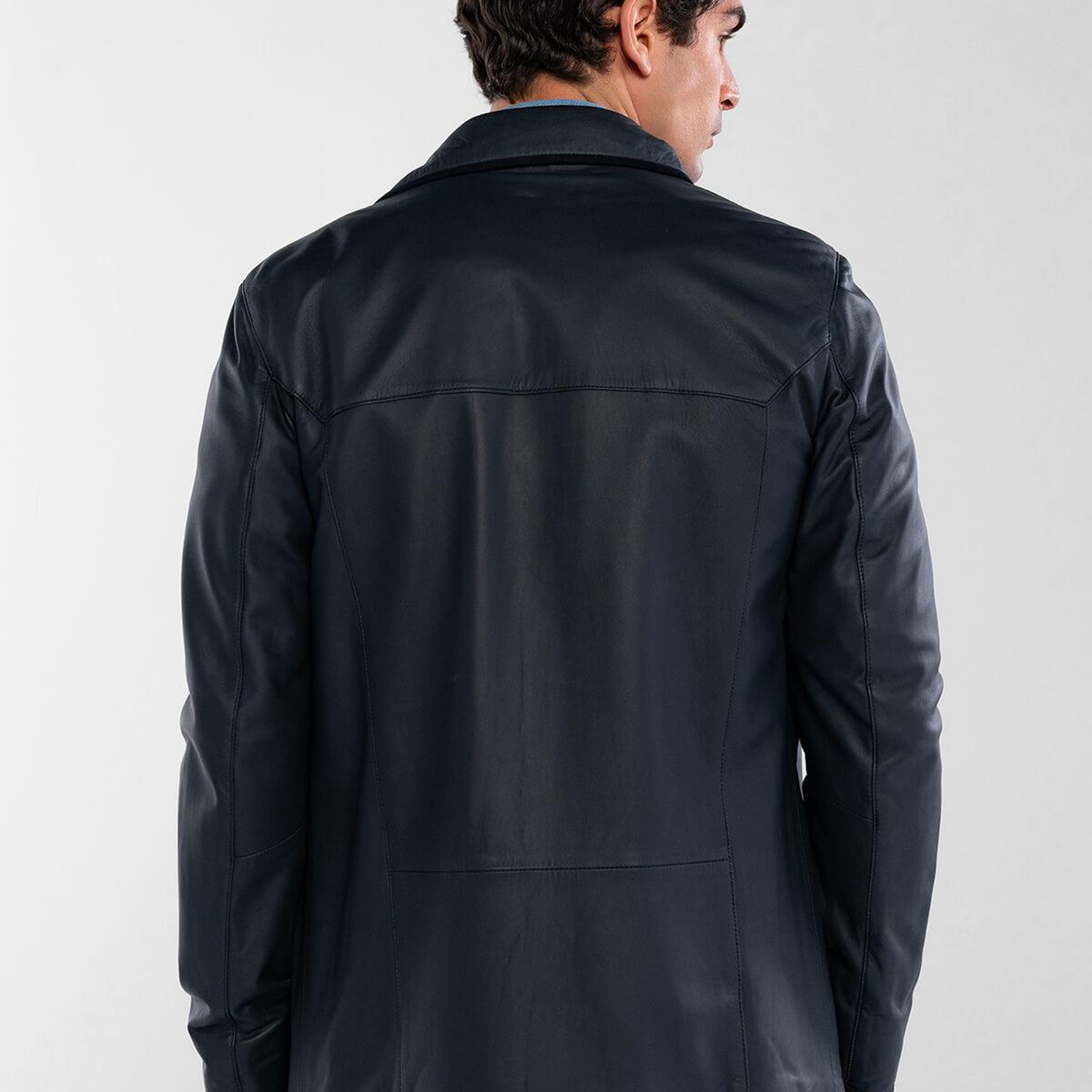 Tamer Tanca Erkek Hakiki Deri Lacivert Deri Mont