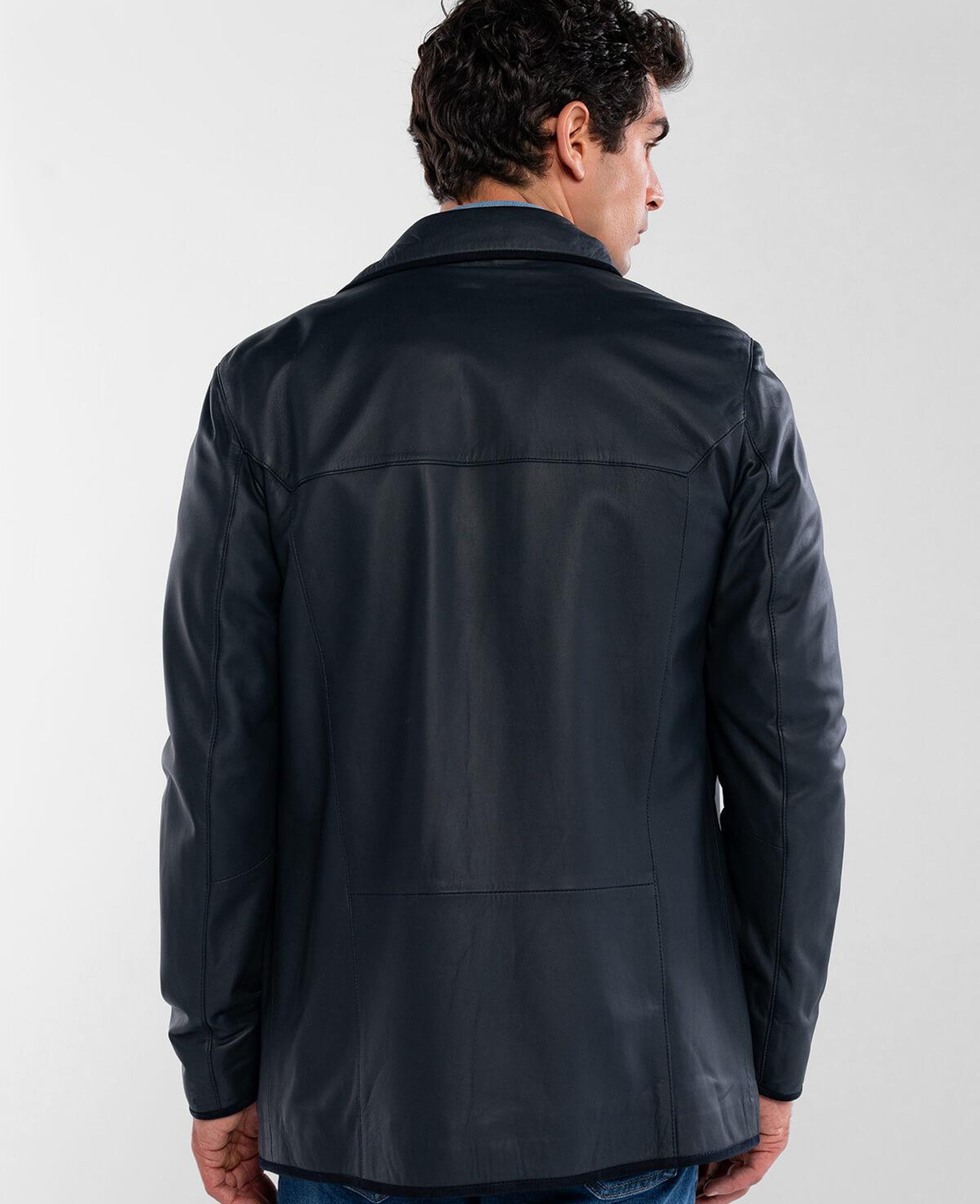 Tamer Tanca Erkek Hakiki Deri Lacivert Deri Mont