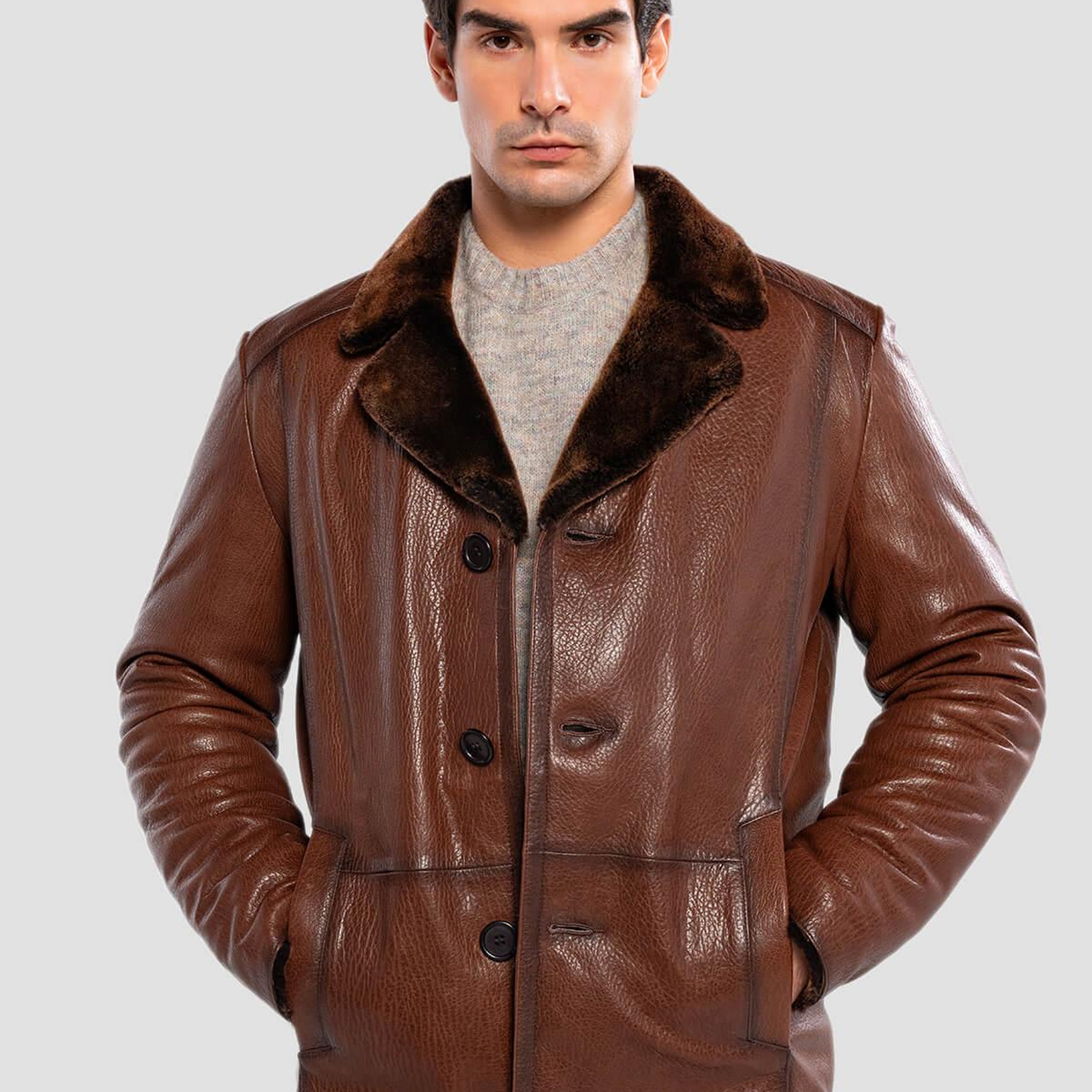 Tamer Tanca Erkek Hakiki Deri Kahverengi Deri Mont