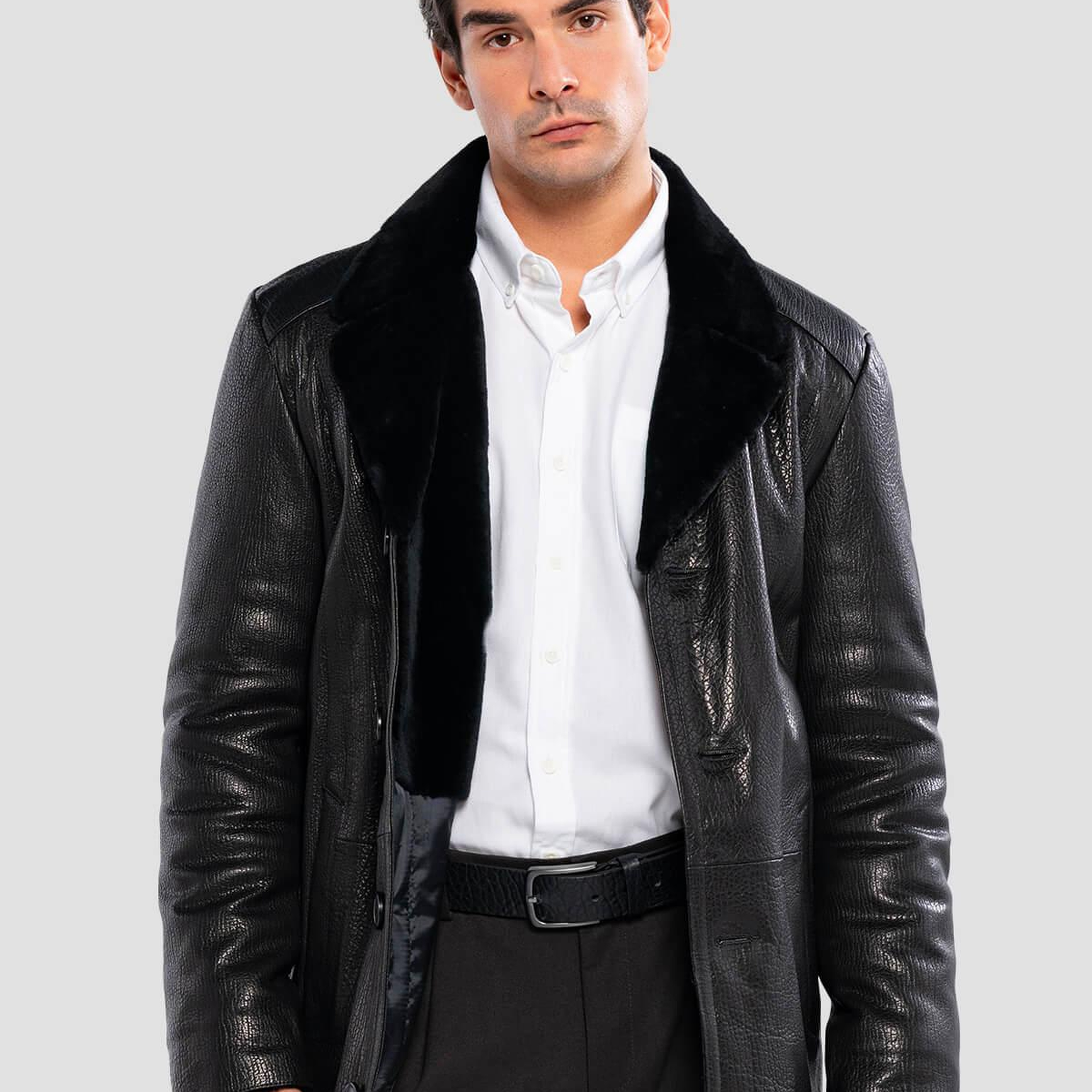 Tamer Tanca Erkek Hakiki Deri Siyah Jumbo Deri Mont