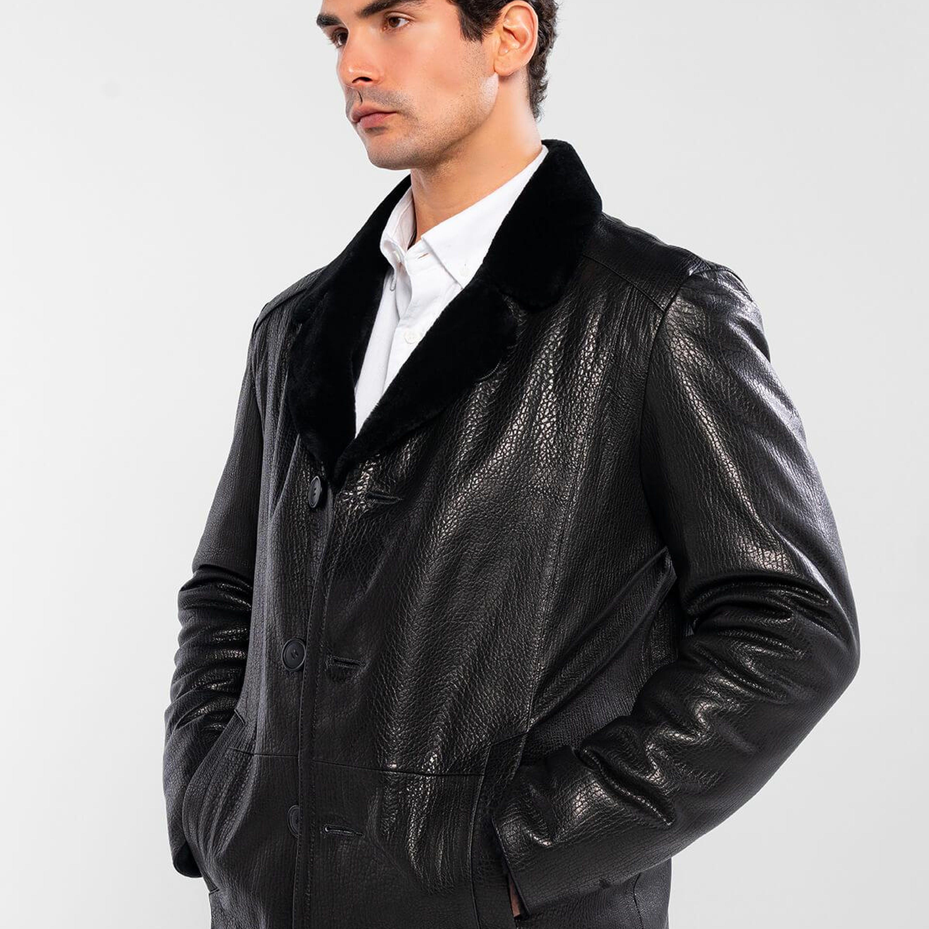 Tamer Tanca Erkek Hakiki Deri Siyah Jumbo Deri Mont