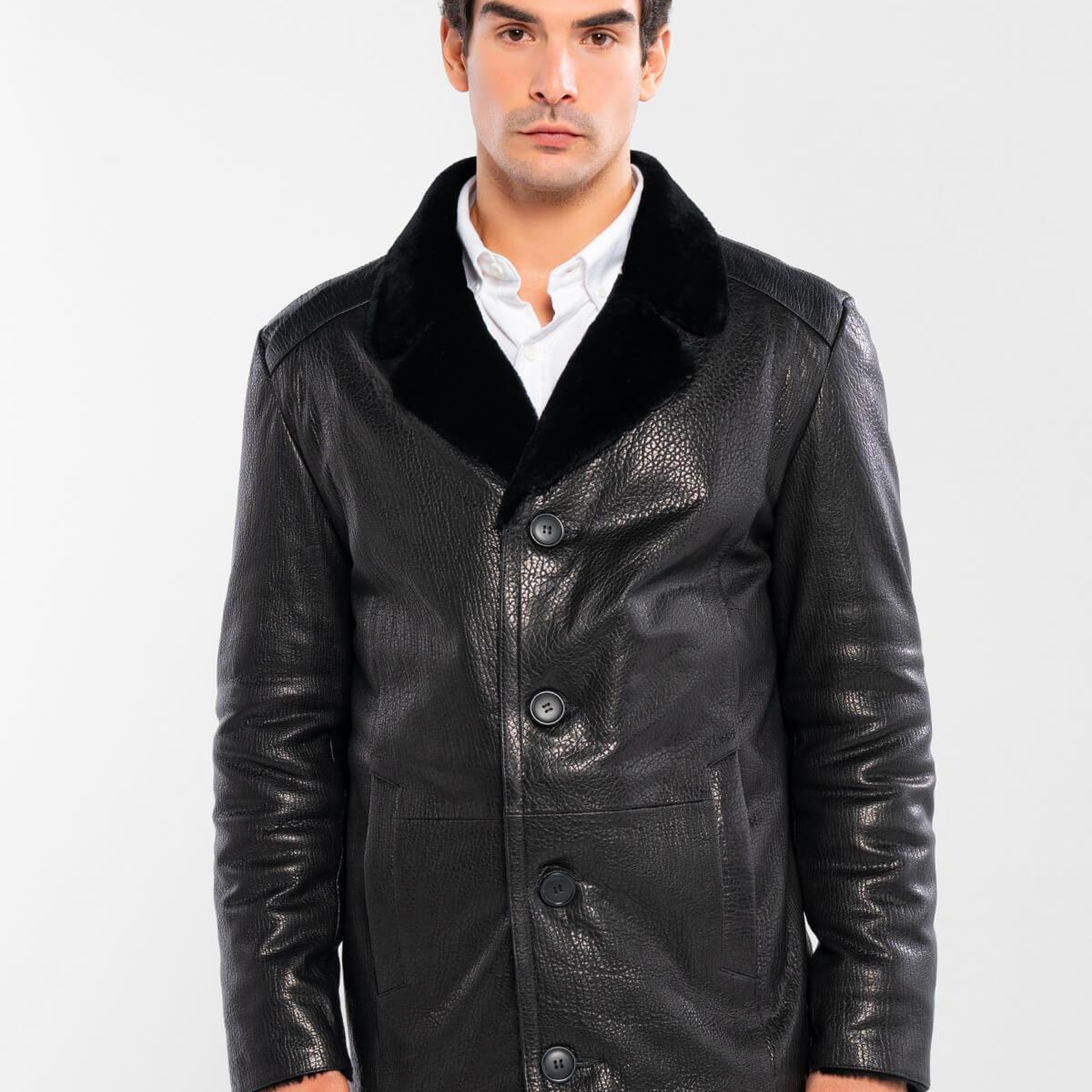 Tamer Tanca Erkek Hakiki Deri Siyah Jumbo Deri Mont