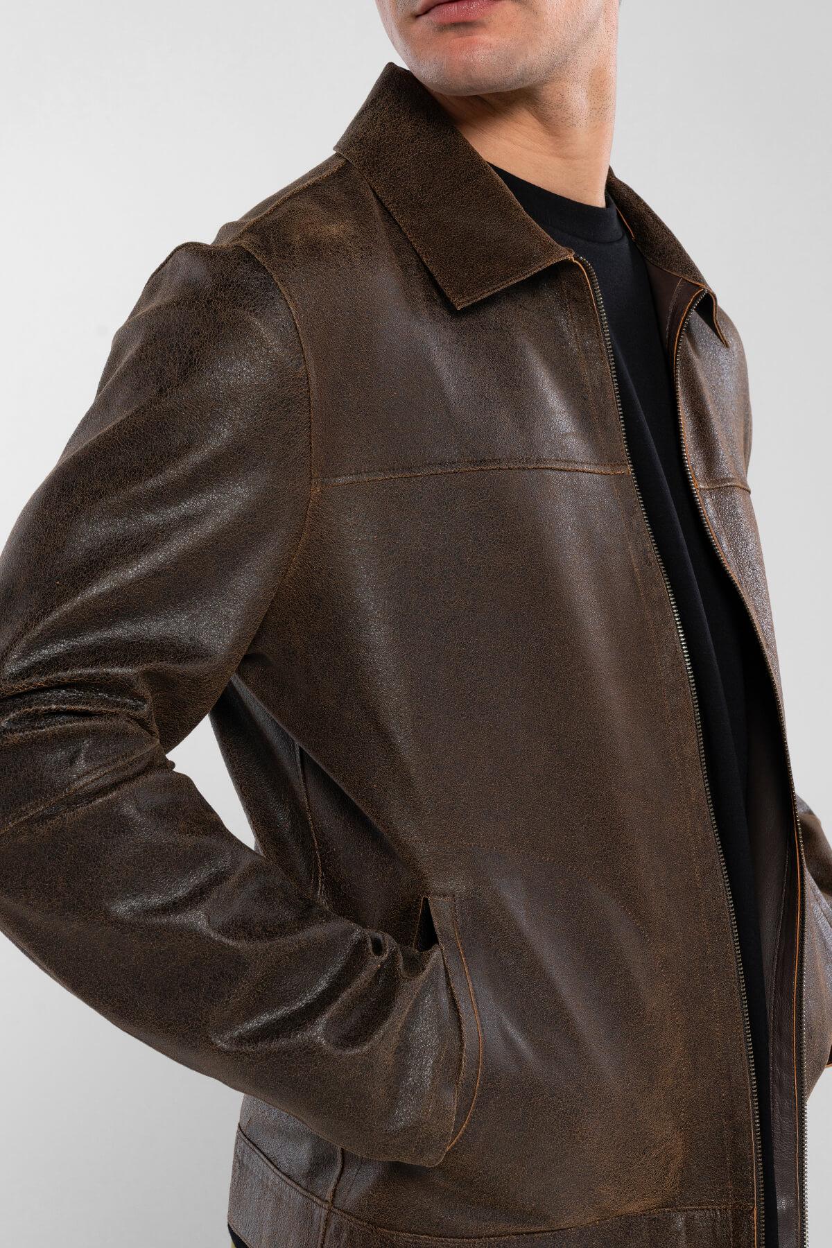 Tamer Tanca Erkek Hakiki Deri Kahverengi Deri Mont