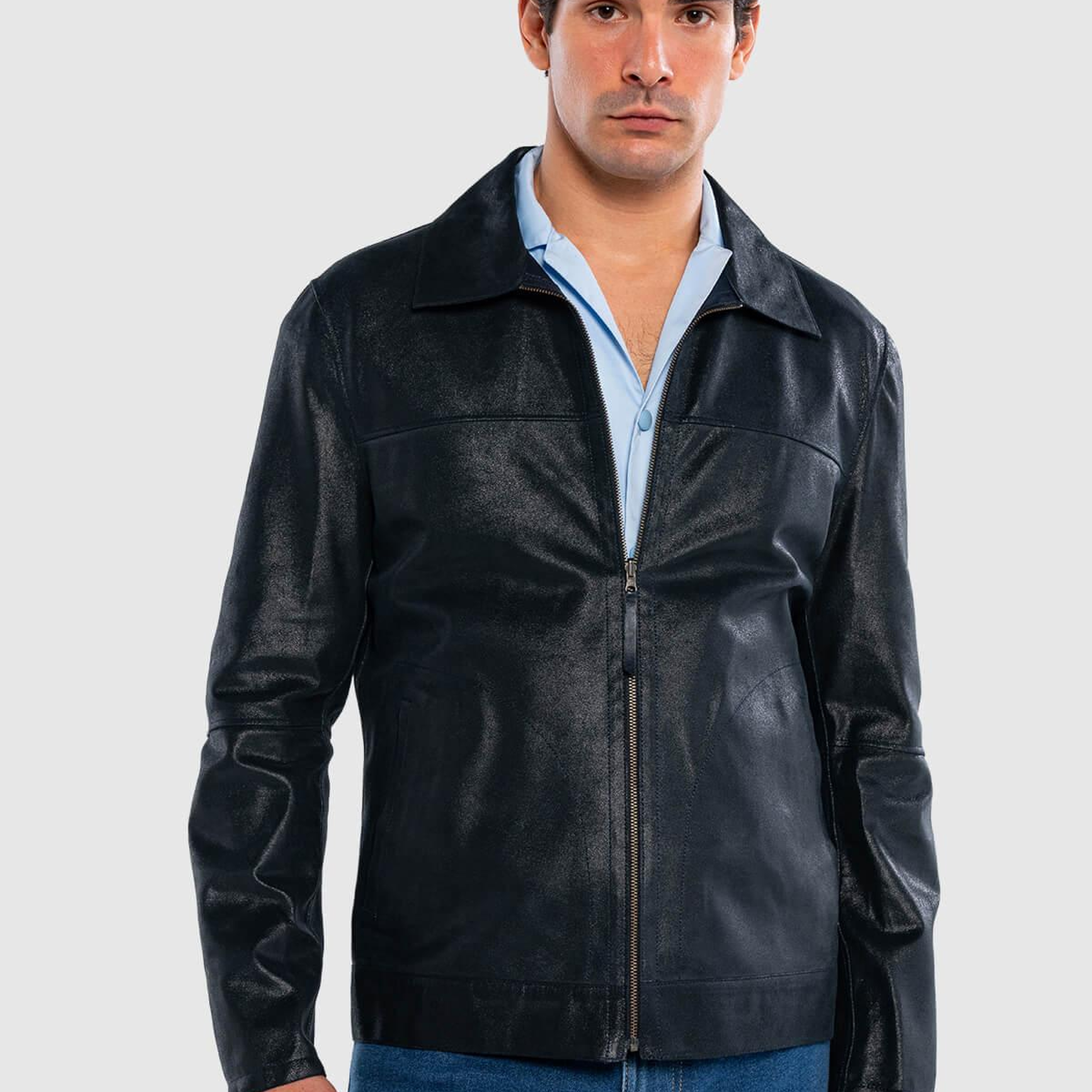 Tamer Tanca Erkek Hakiki Deri Lacivert Deri Mont