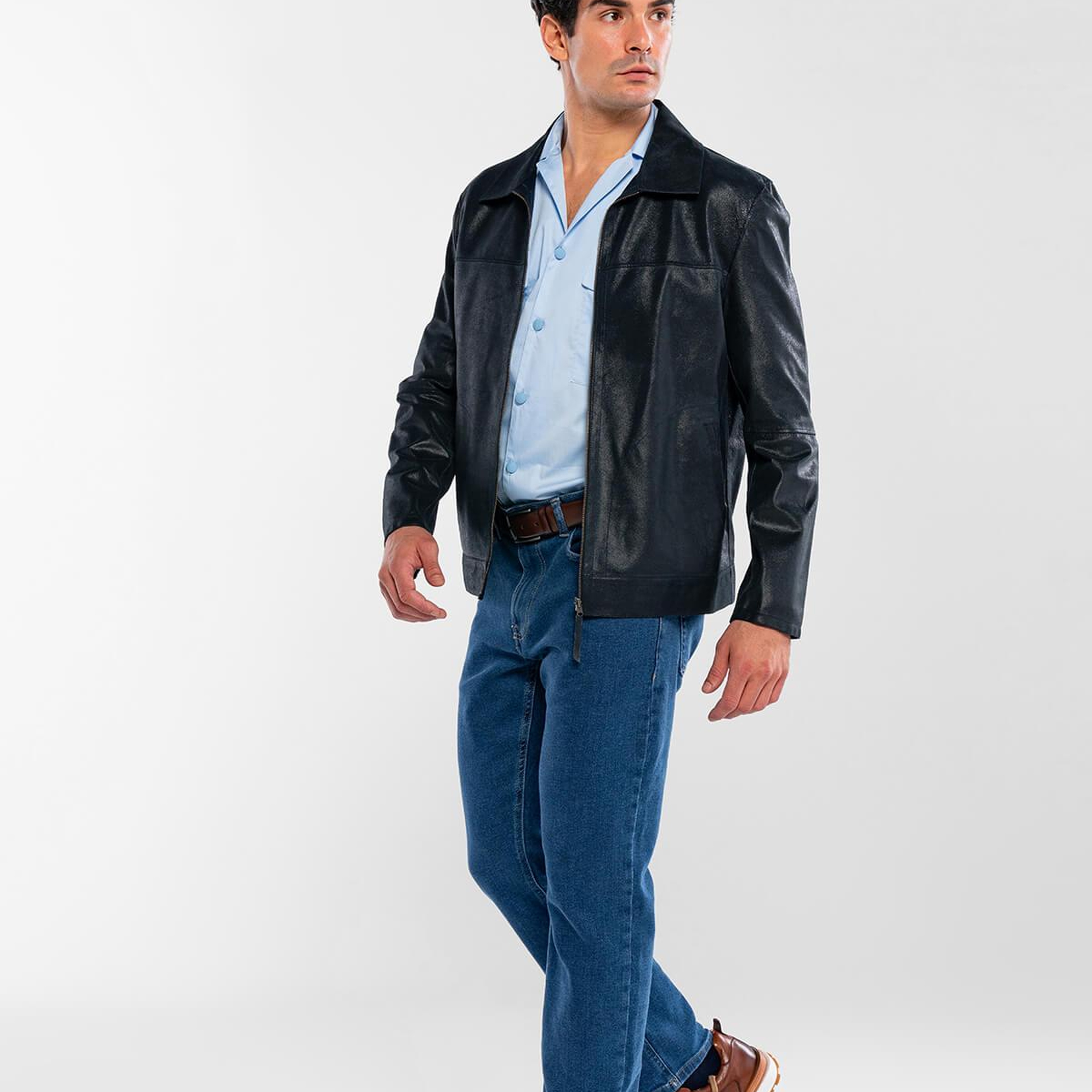 Tamer Tanca Erkek Hakiki Deri Lacivert Deri Mont