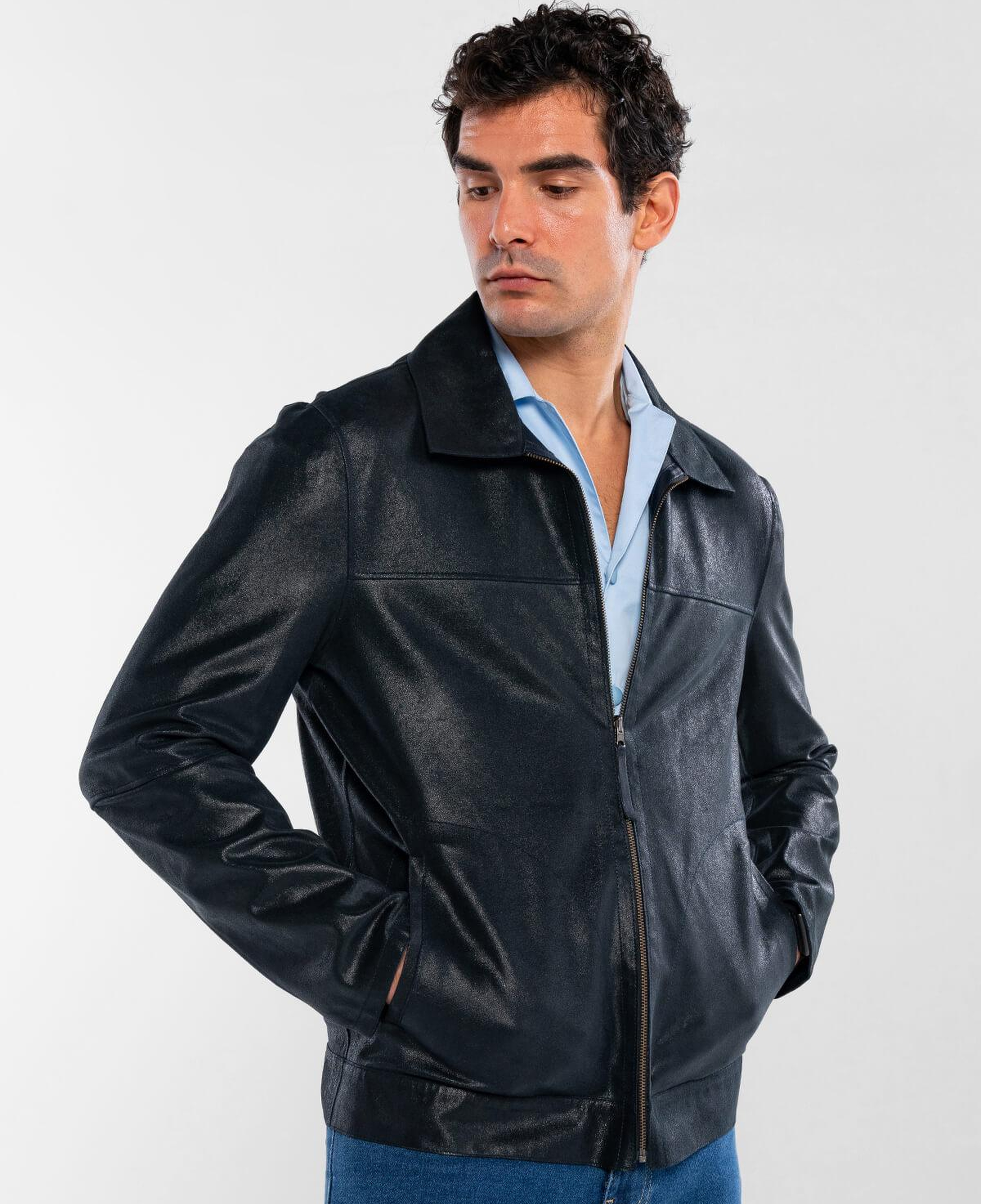 Tamer Tanca Erkek Hakiki Deri Lacivert Deri Mont