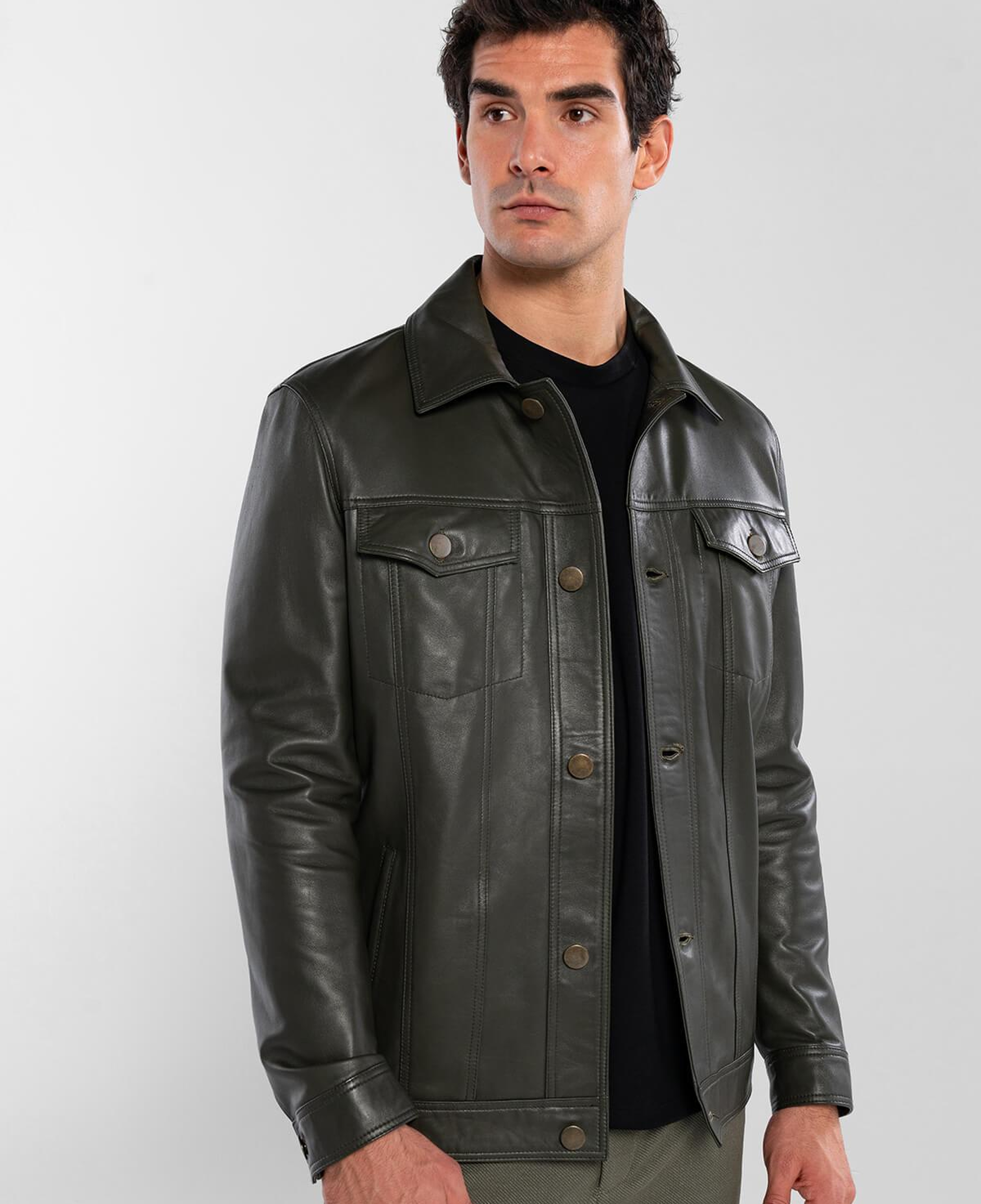 Tamer Tanca Erkek Hakiki Deri Yeşil Deri Mont