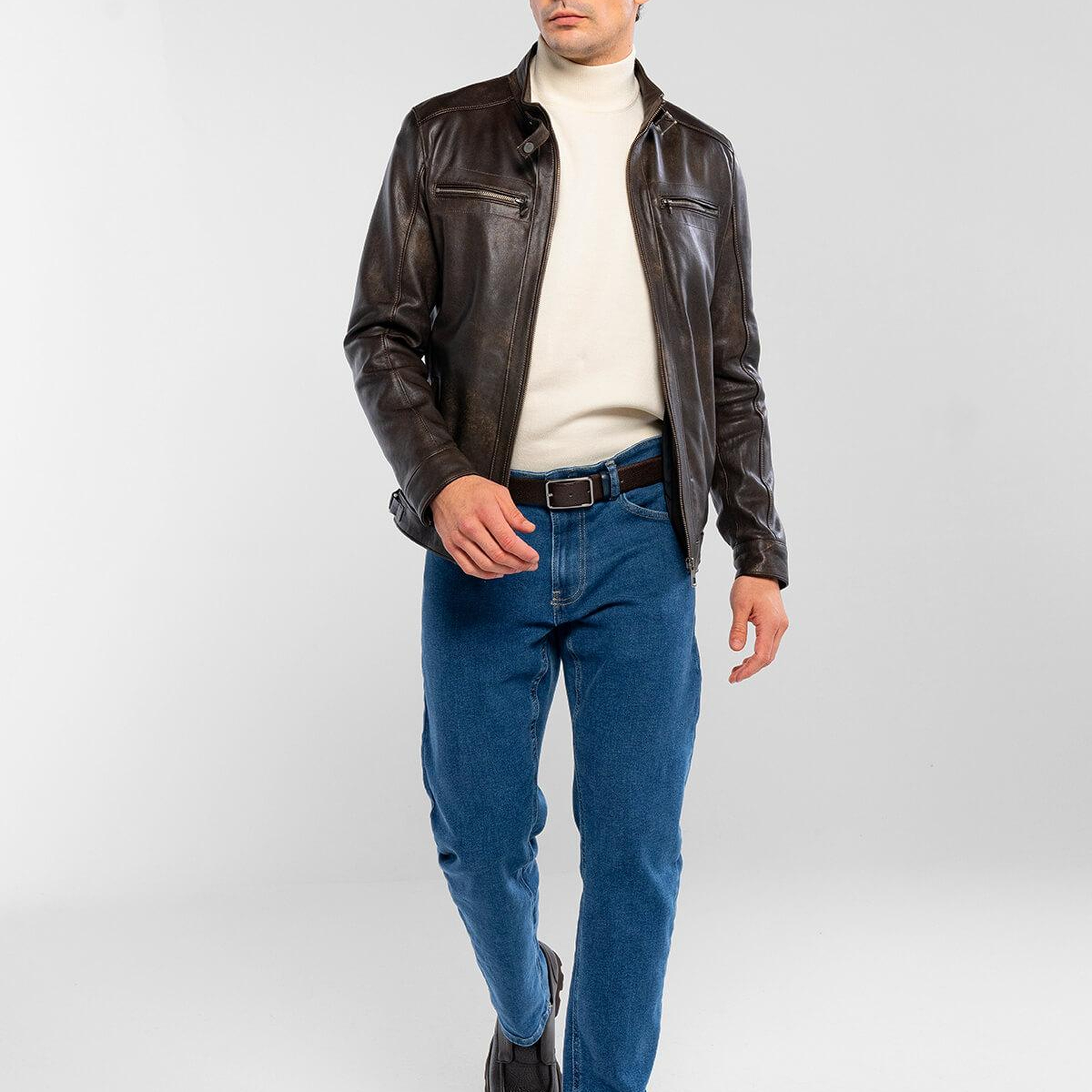 Tamer Tanca Erkek Hakiki Deri Viski Eskitme Deri Mont