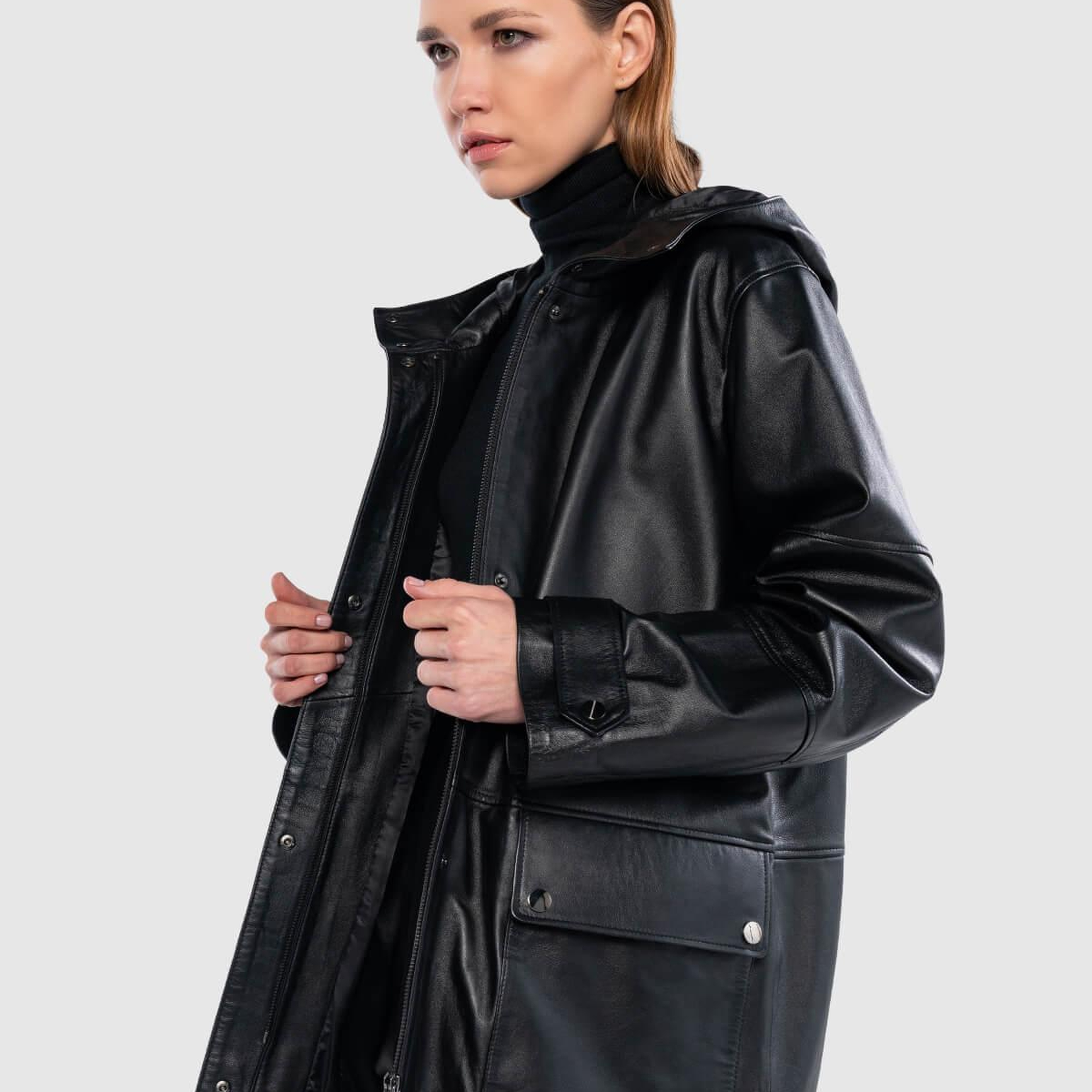 Tamer Tanca Kadın Hakiki Deri Siyah Deri Mont