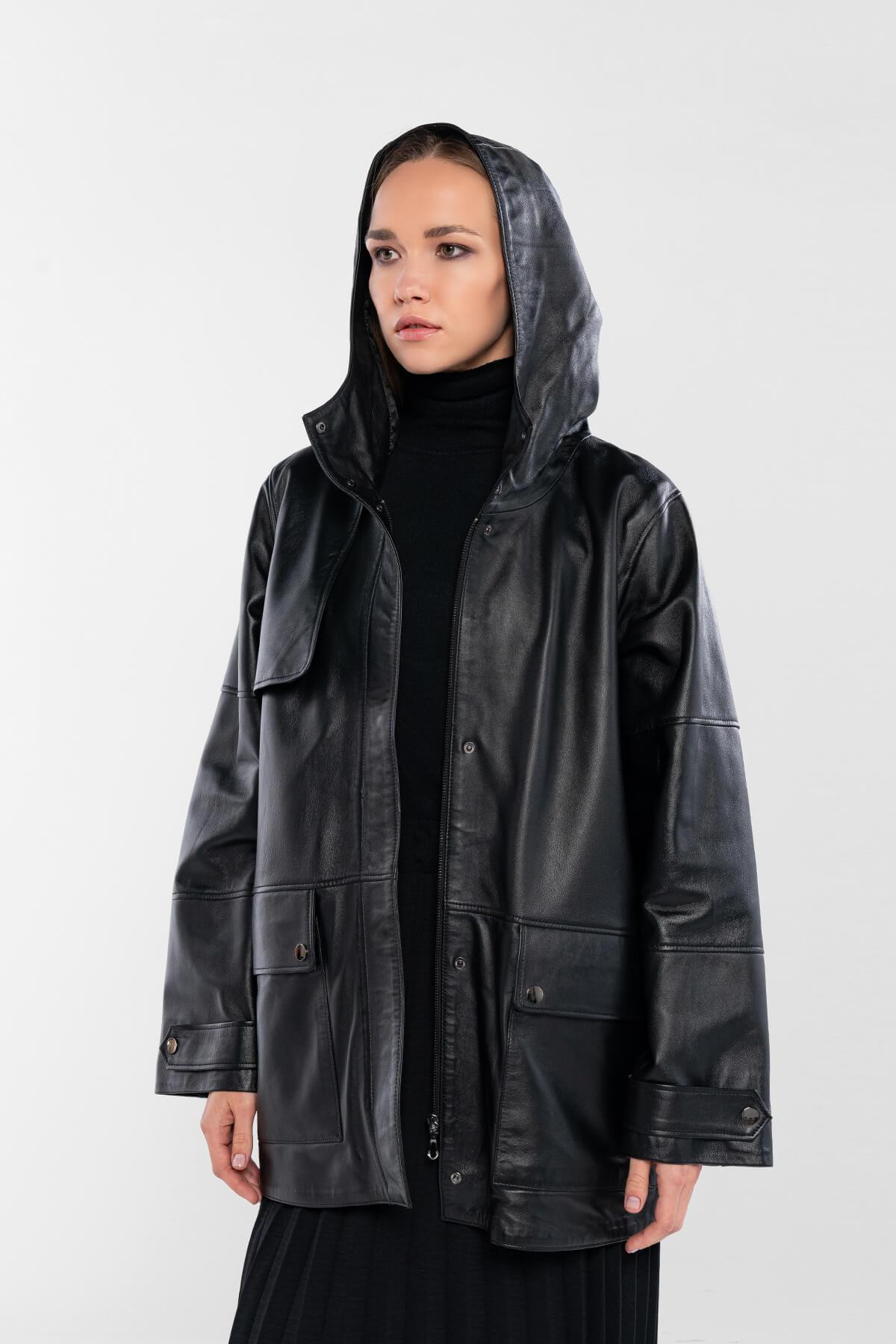 Tamer Tanca Kadın Hakiki Deri Siyah Deri Mont